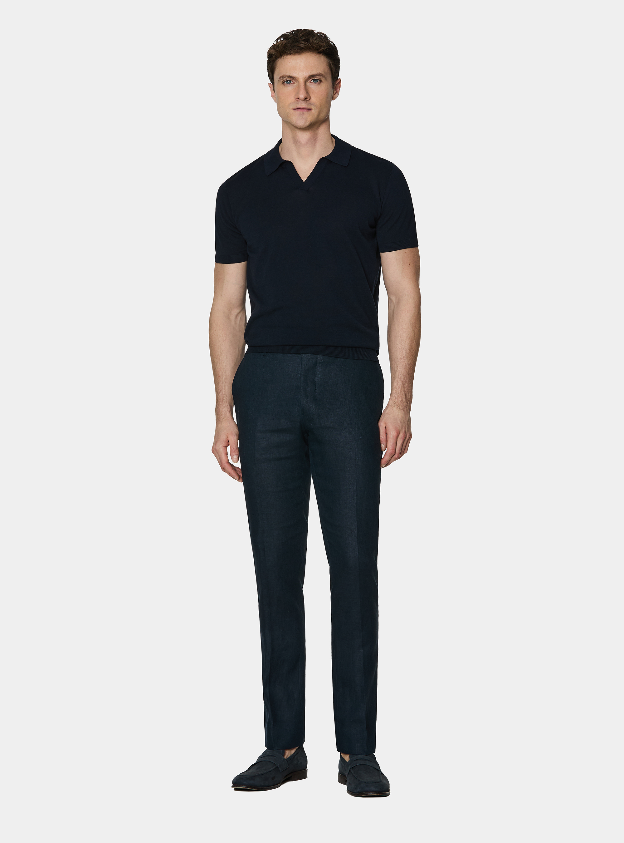 Polo tricot&eacute; sans boutons en coton extra-fin, BLEU MARINE