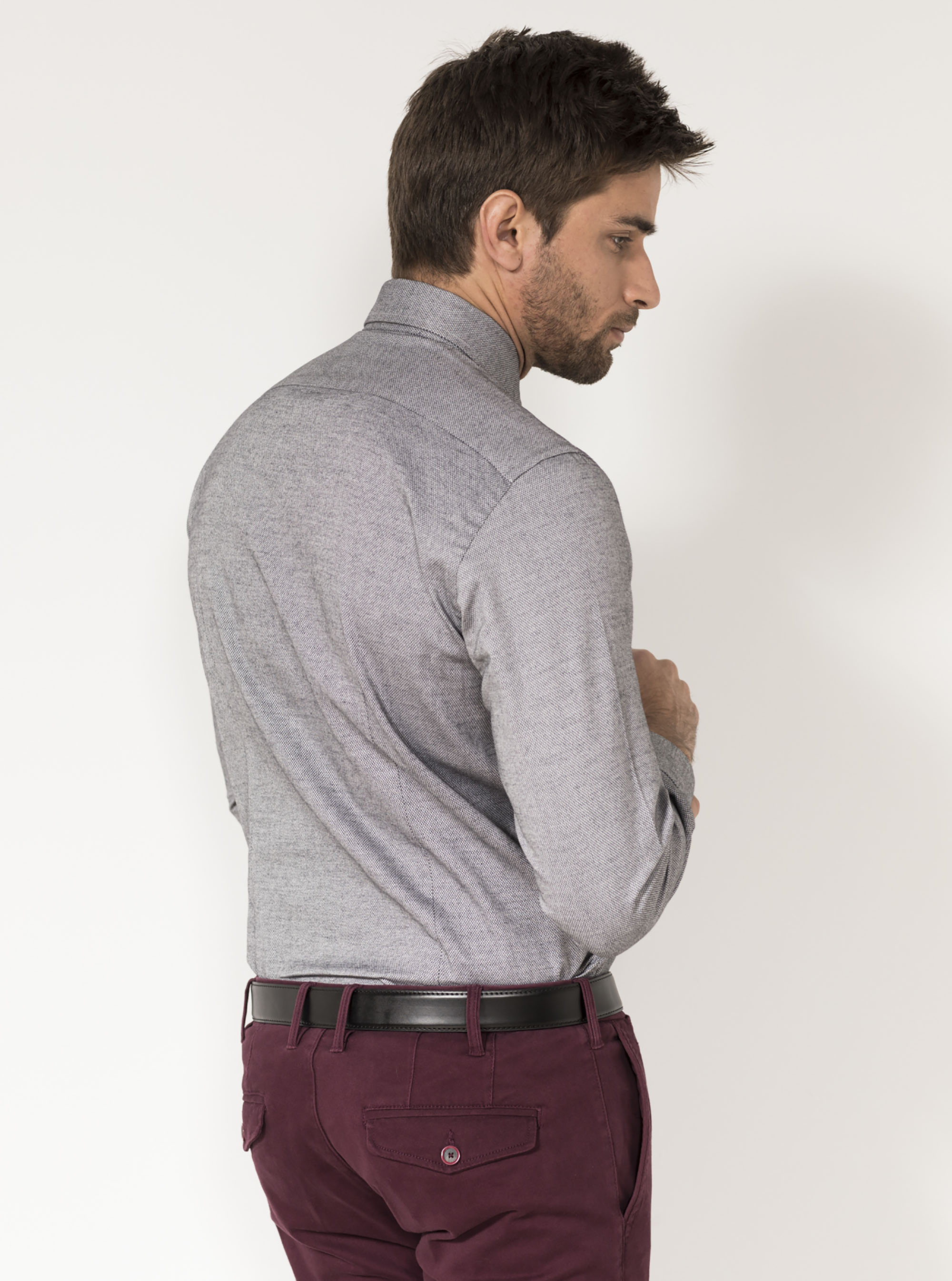 Cotton Flannel French Collar Shirt, BLACK