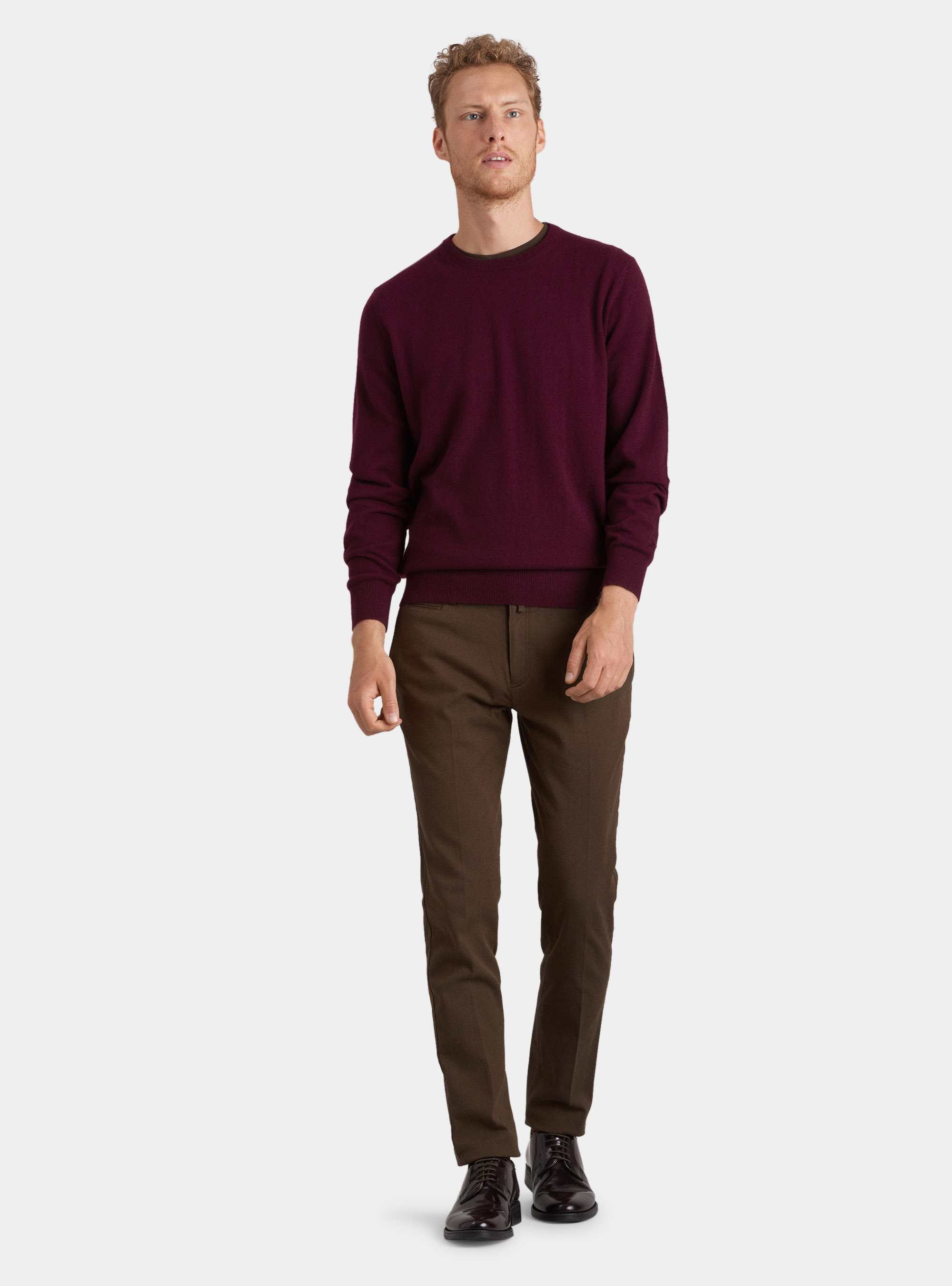 Maglia girocollo 100% cashmere, BORDEAUX