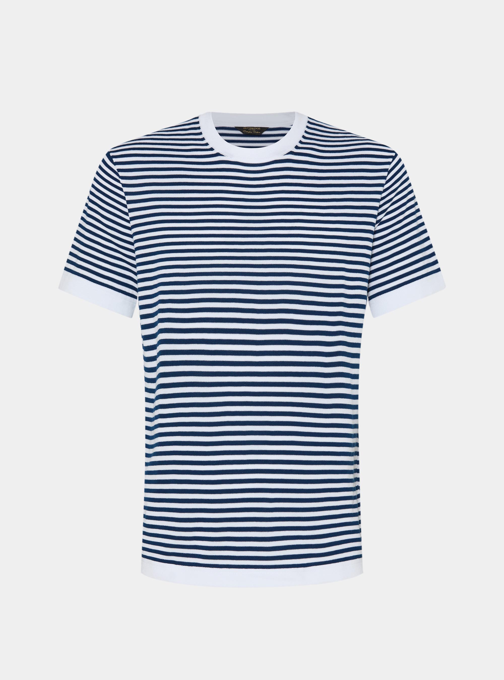 Maglia girocollo in cotone rigato, BIANCO