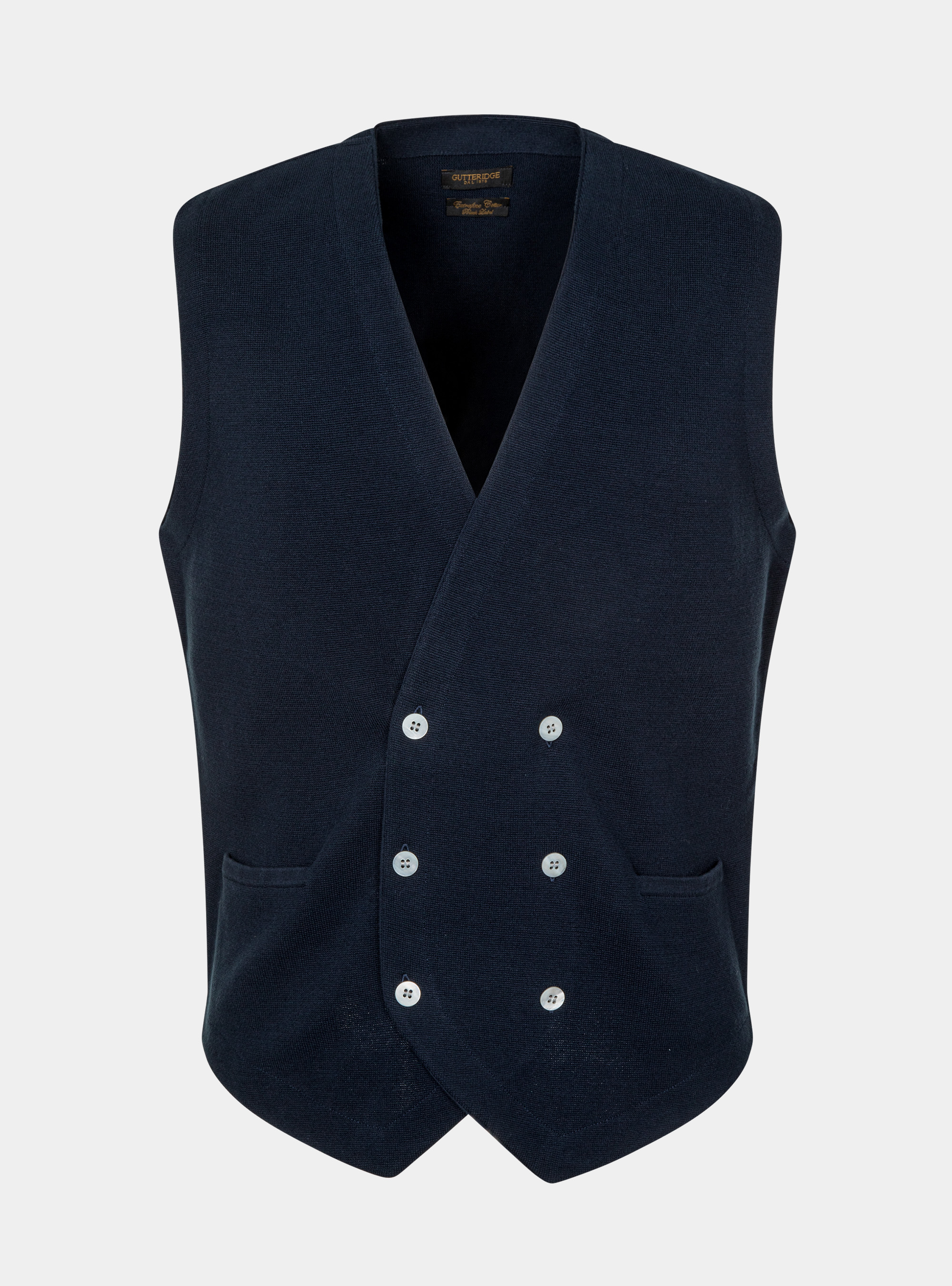 Gilet doppiopetto in maglia in puro cotone extrafine, BLU NAVY