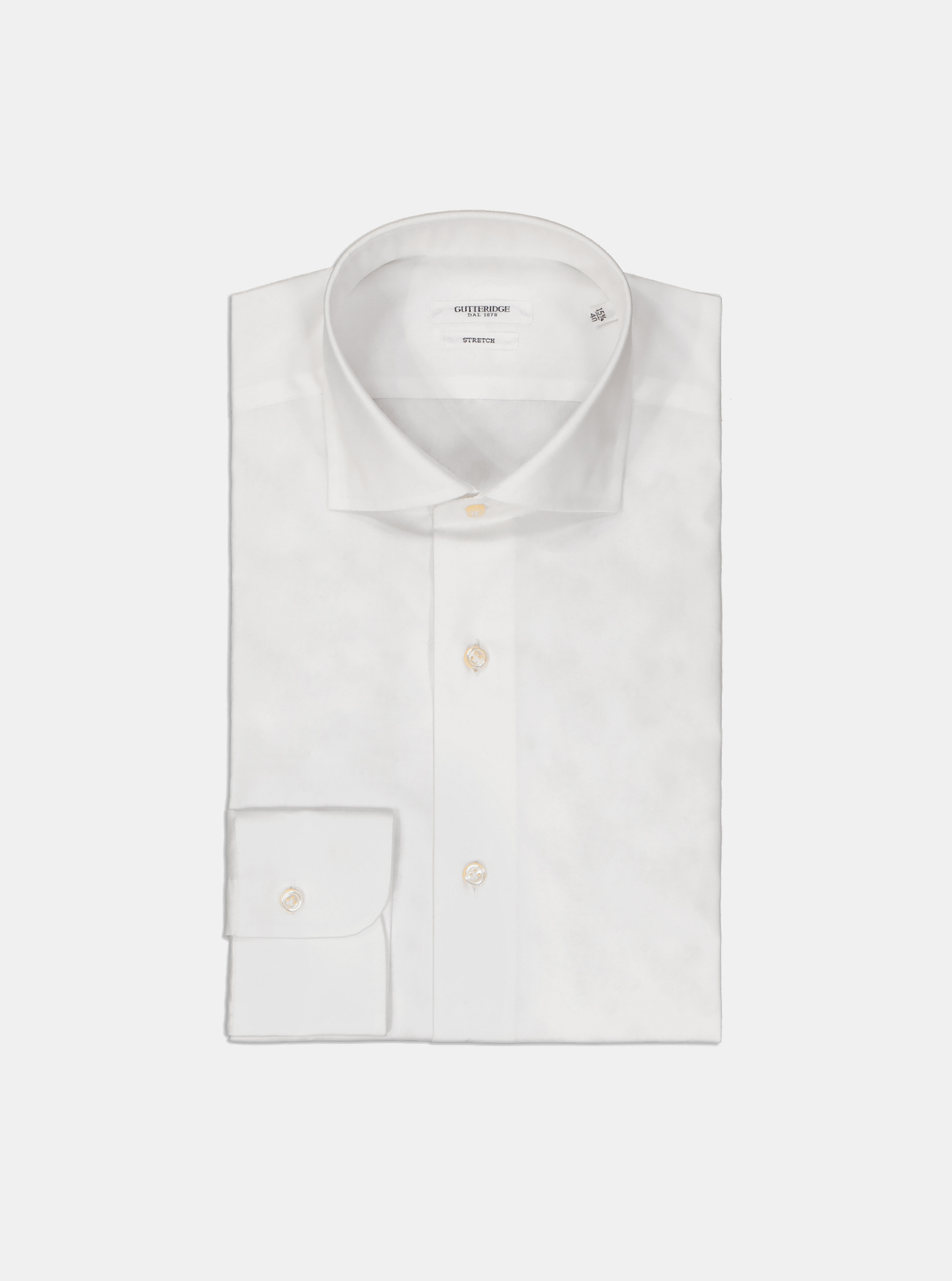Camicia collo francese in popeline stretch, BIANCO