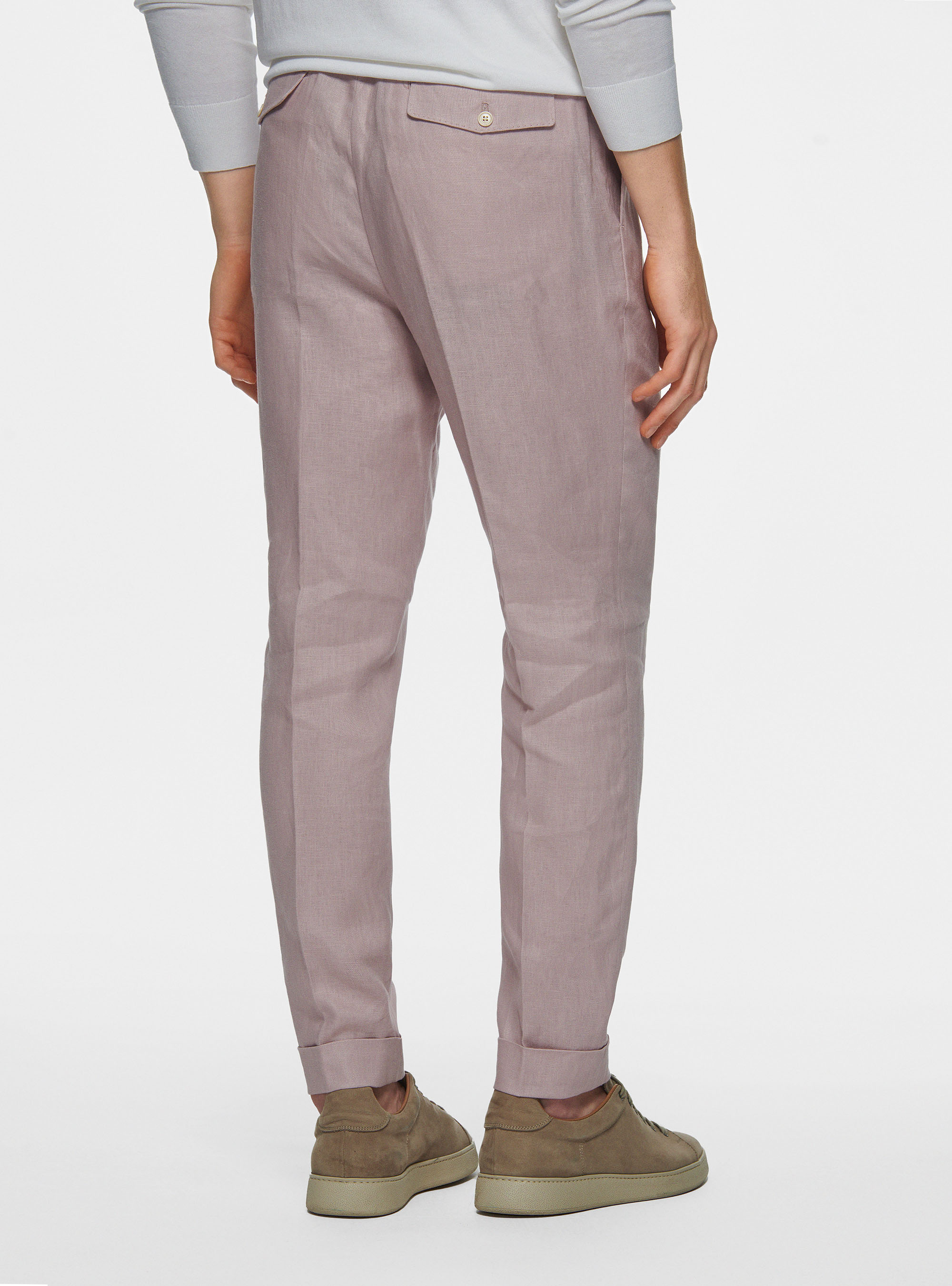 Pure linen double pleat trousers, 0441C ROSA SCURO