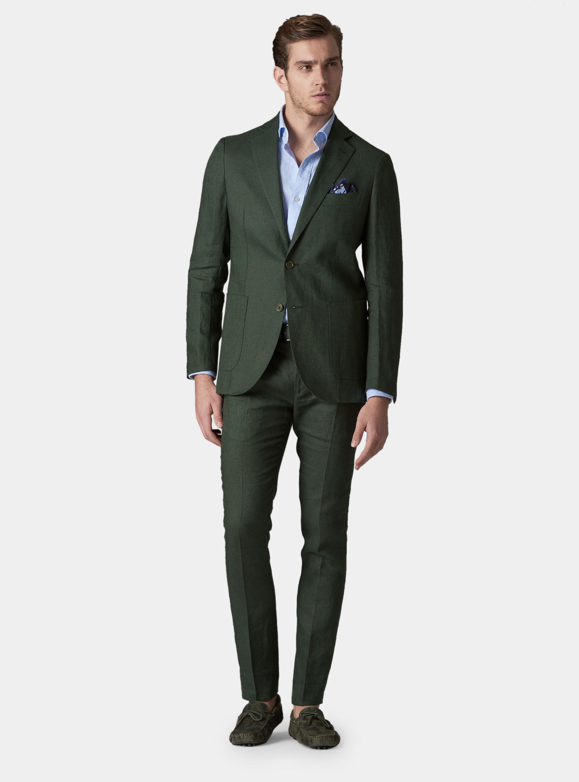 Pantalone con pince per abito in lino ritorto, VERDE