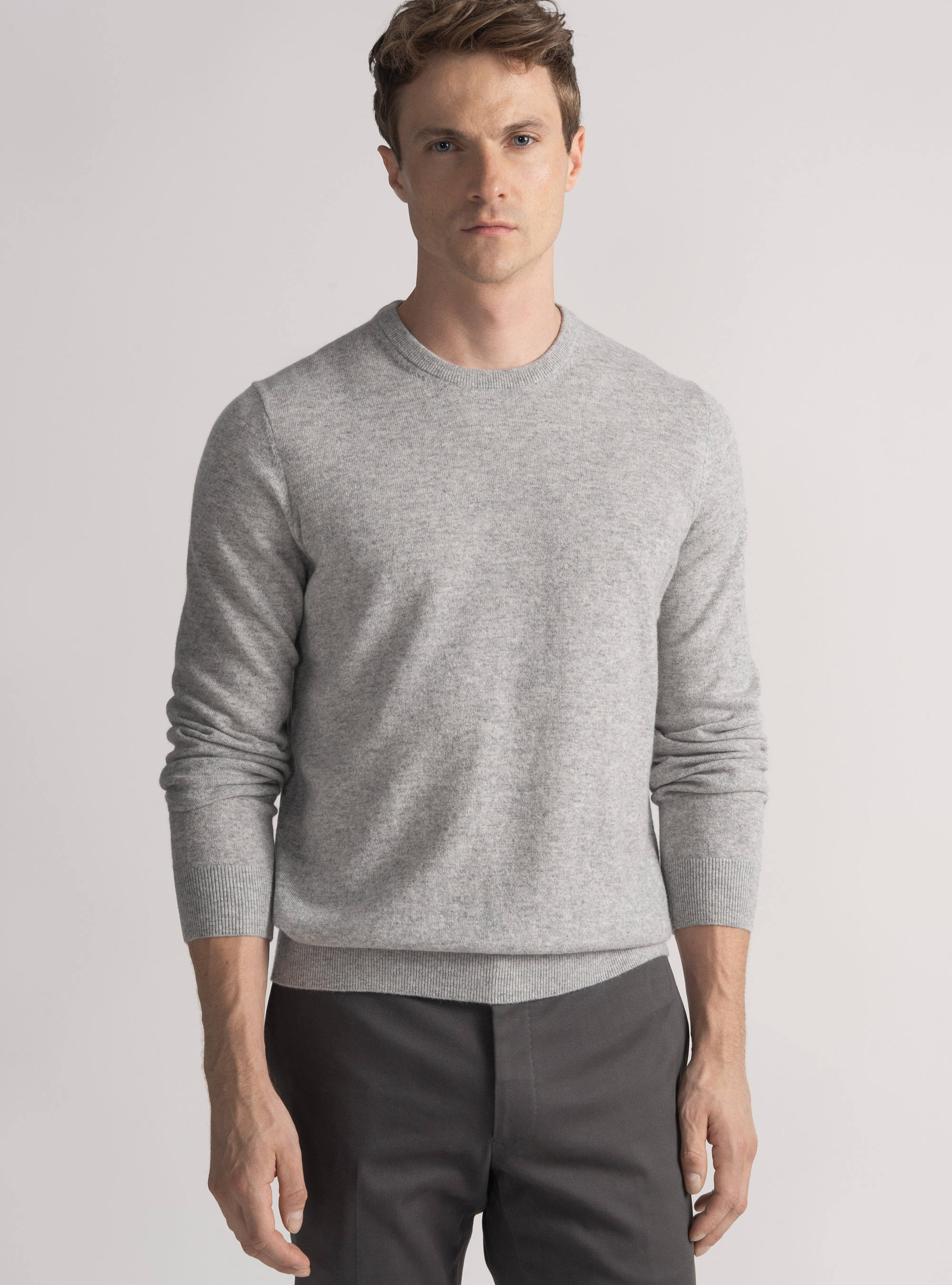 Tricot à col ras du cou en cachemire, GRIS CLAIR MÃ LANGÃ