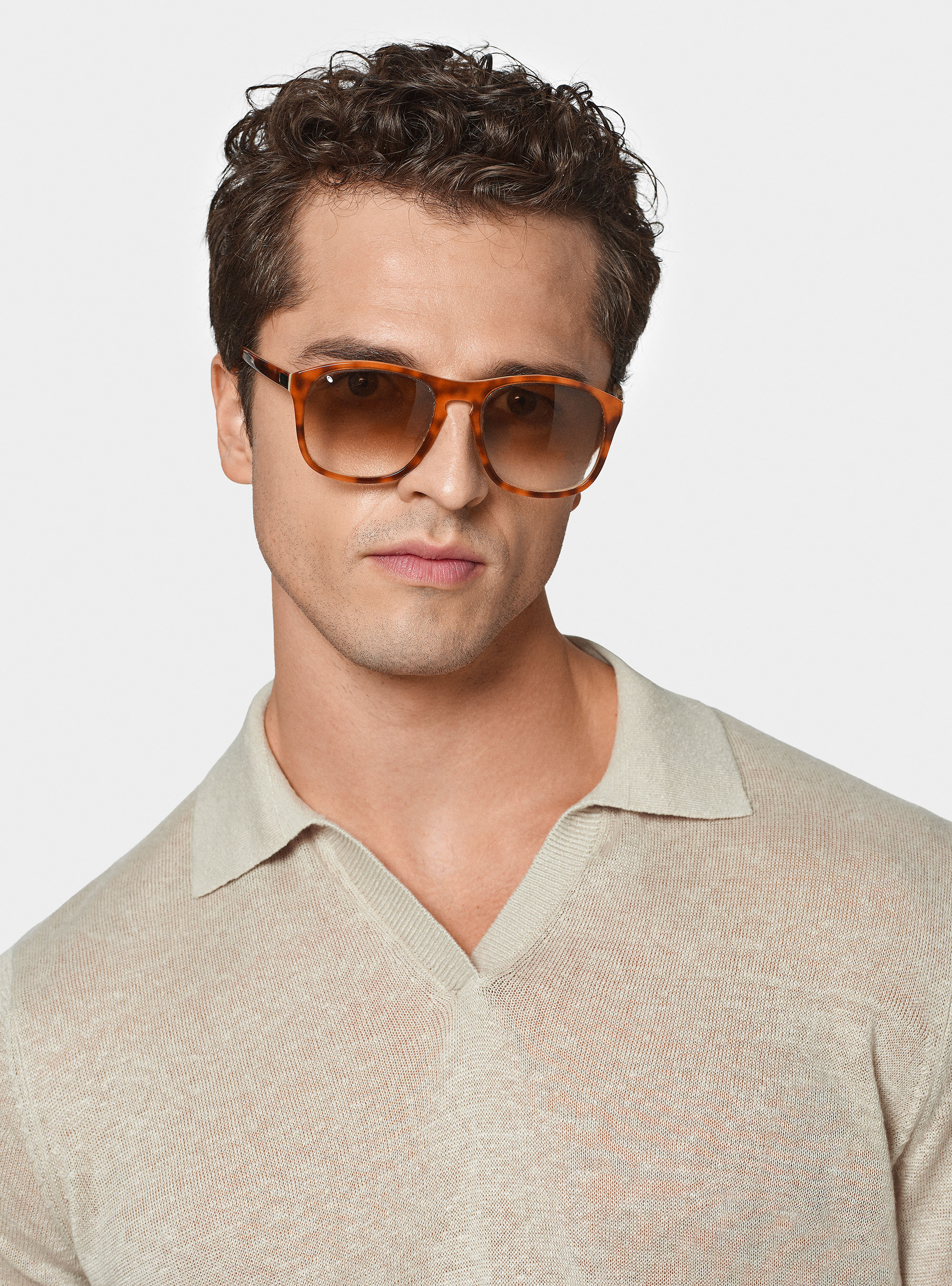 Polo in maglia senza bottoni in puro lino, ECRU