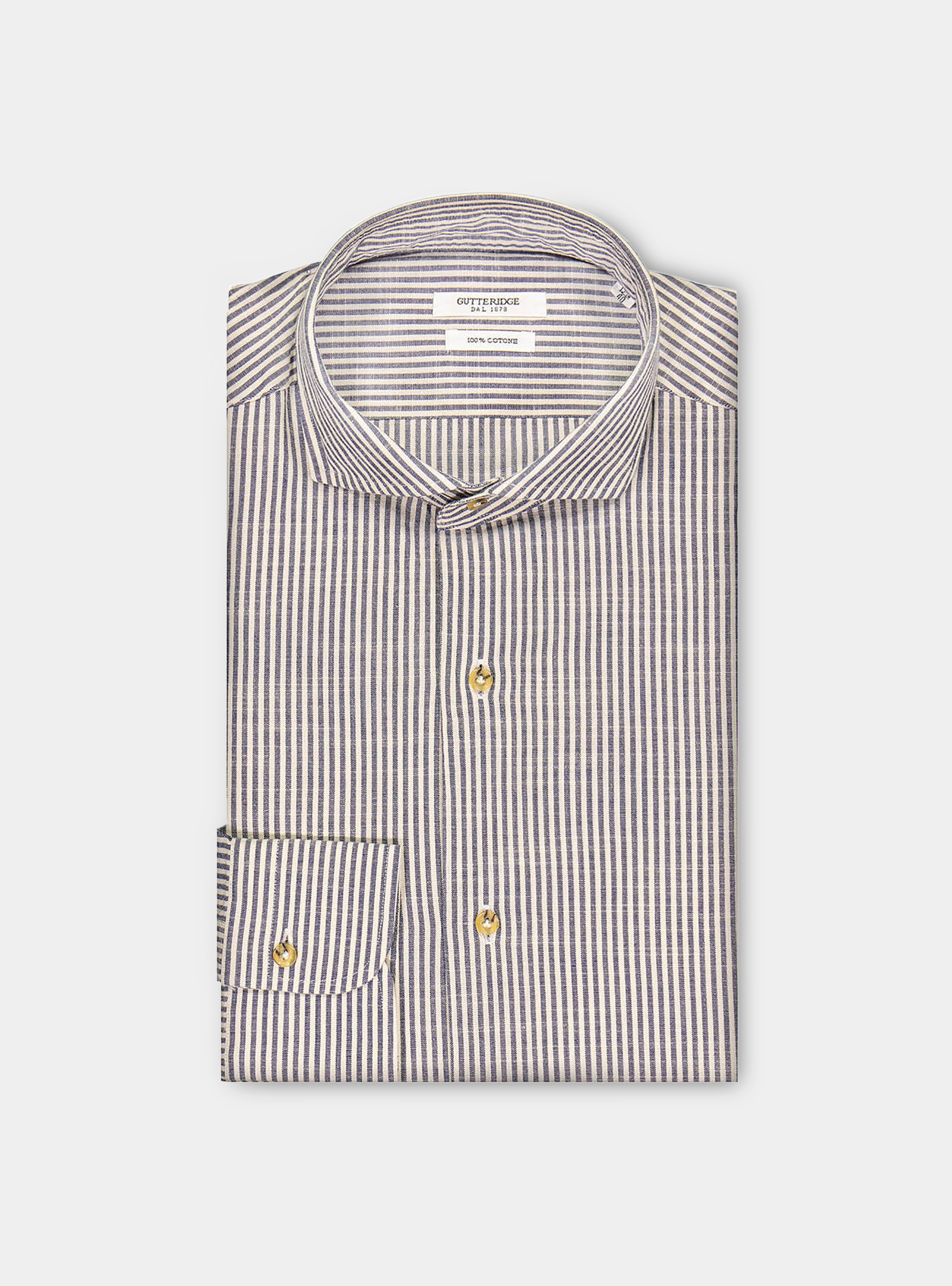 Raw striped cotton french collar shirt, NAVY BLUE