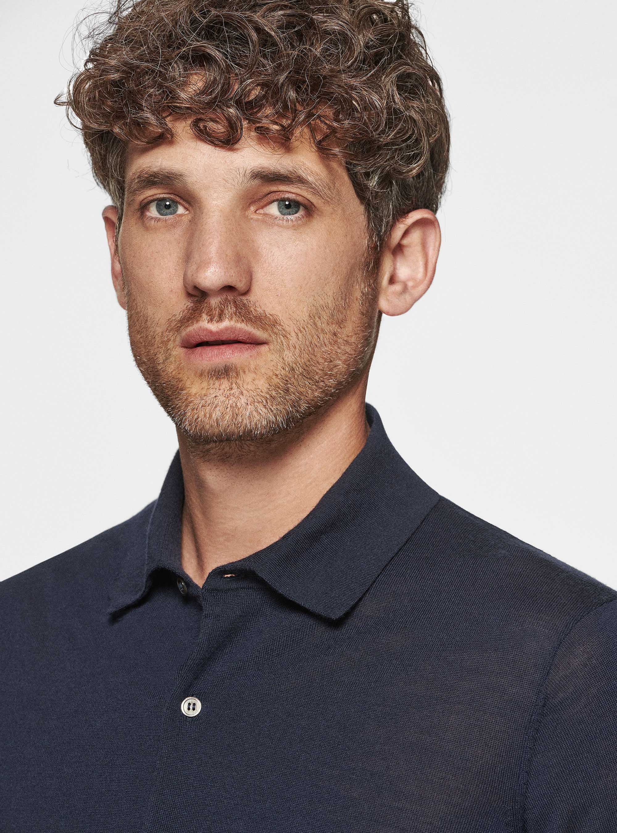Camicia in maglia in pura lana merino extrafine, BLU NAVY