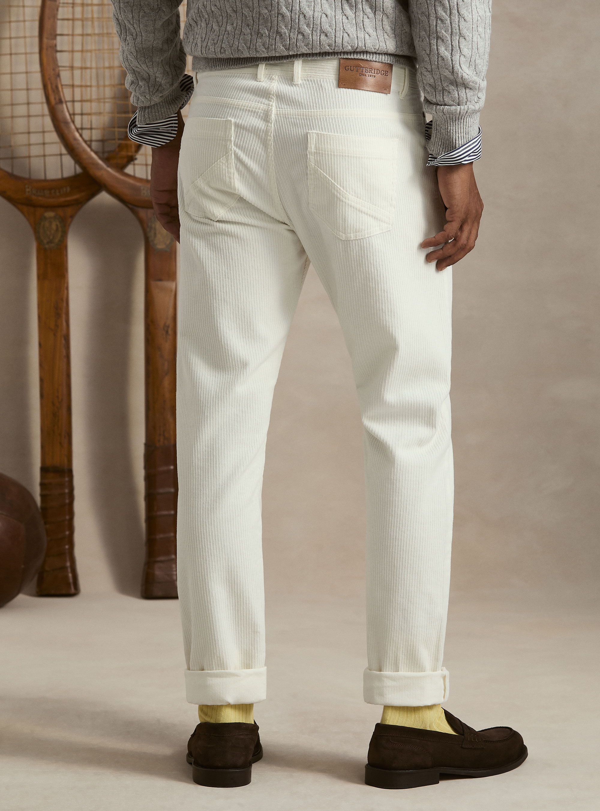 Pantaloni 5 tasche in velluto, BIANCO