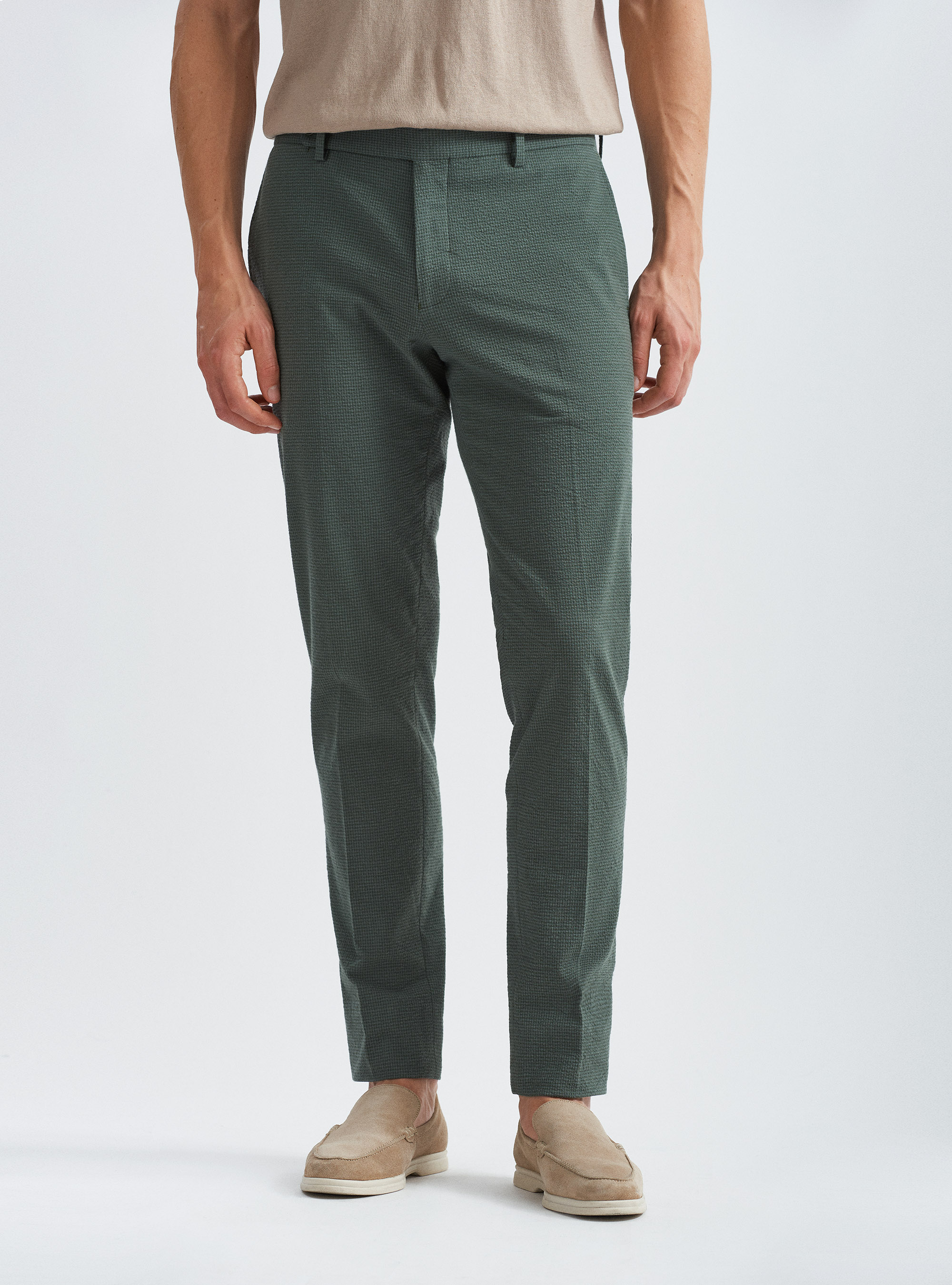 Pantaloni per abito in cotone seersucker, 0609C MILITARE