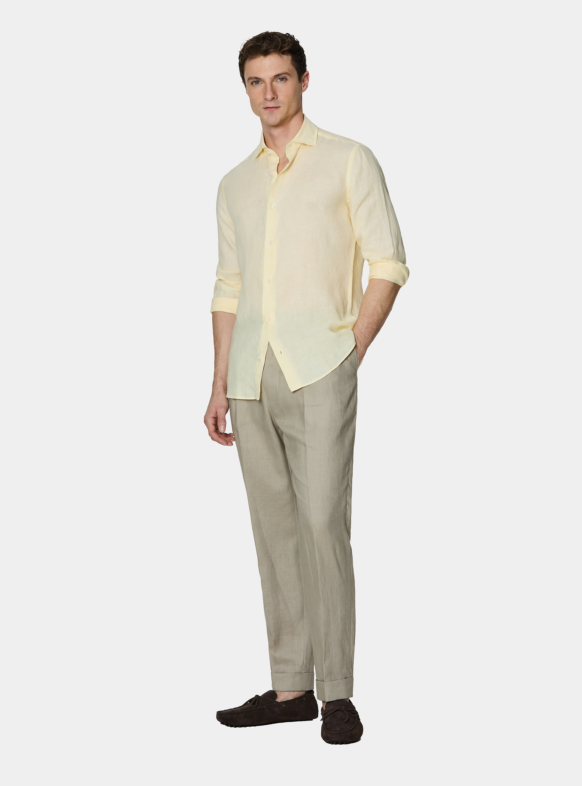 Camicia in puro lino, GIALLO CHIARO 0784C