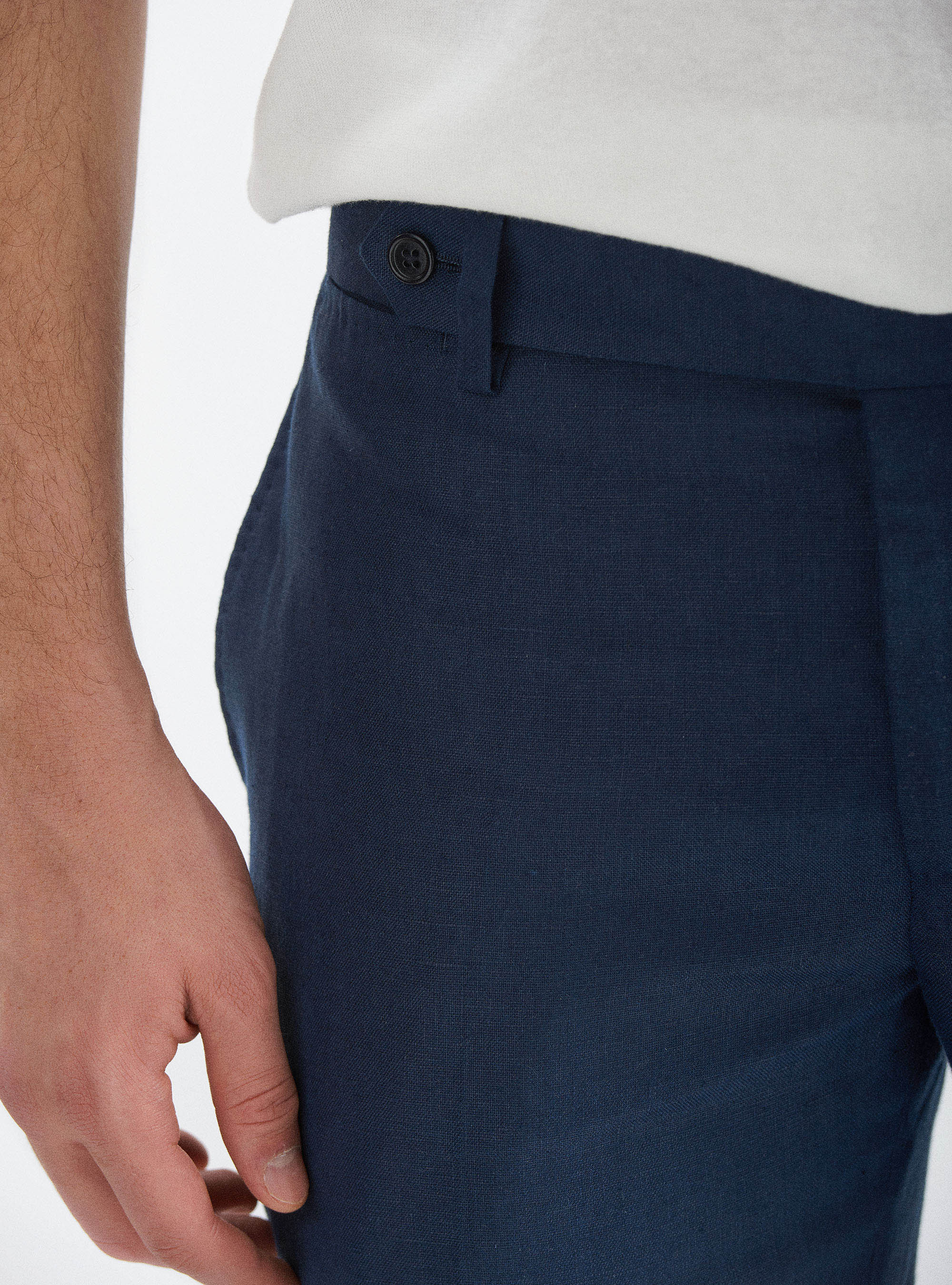 Pantaloni per abito in puro lino, BLU NAVY