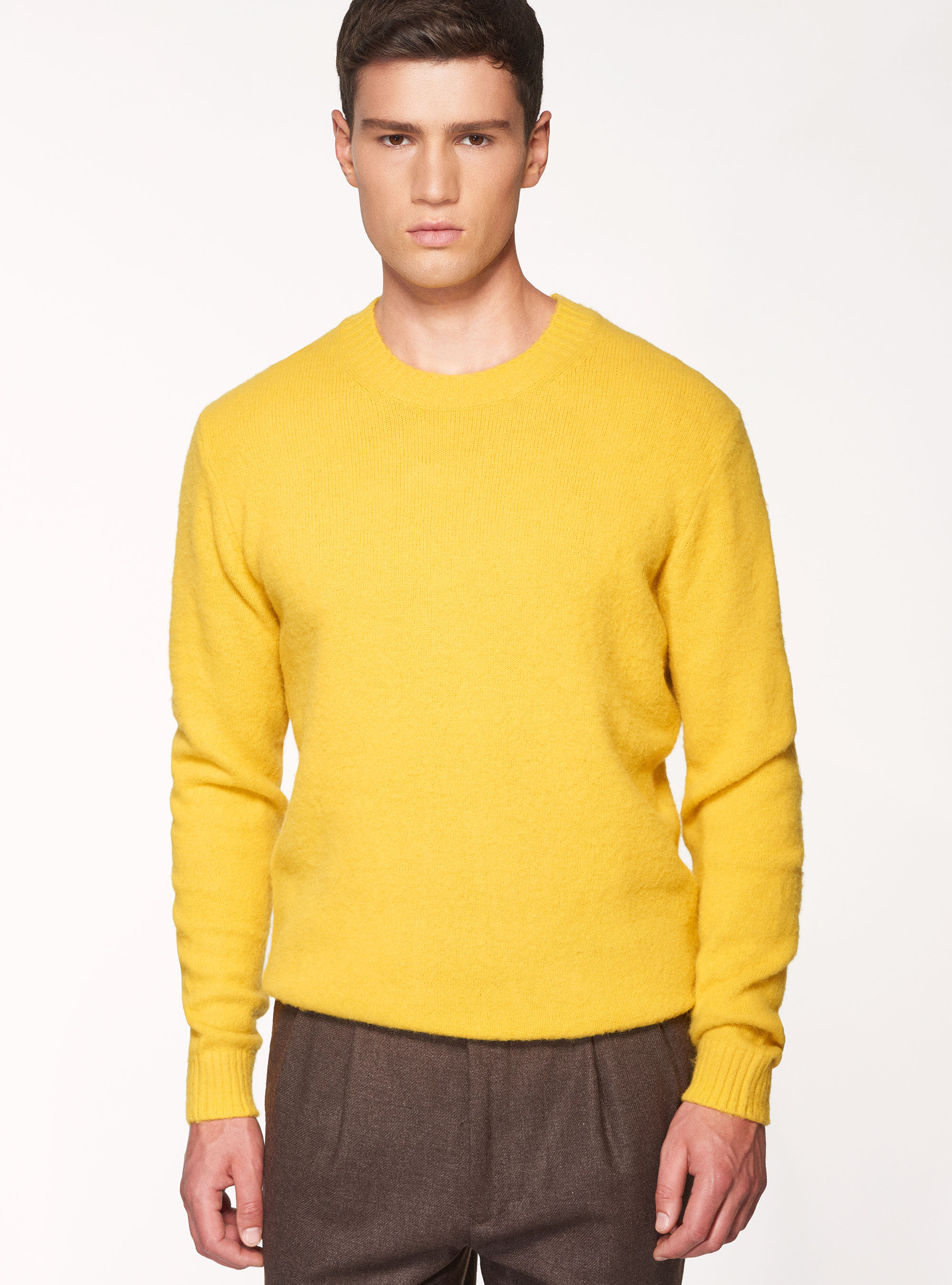 Maglia girocollo in misto lana brushed, 0711C OCRA