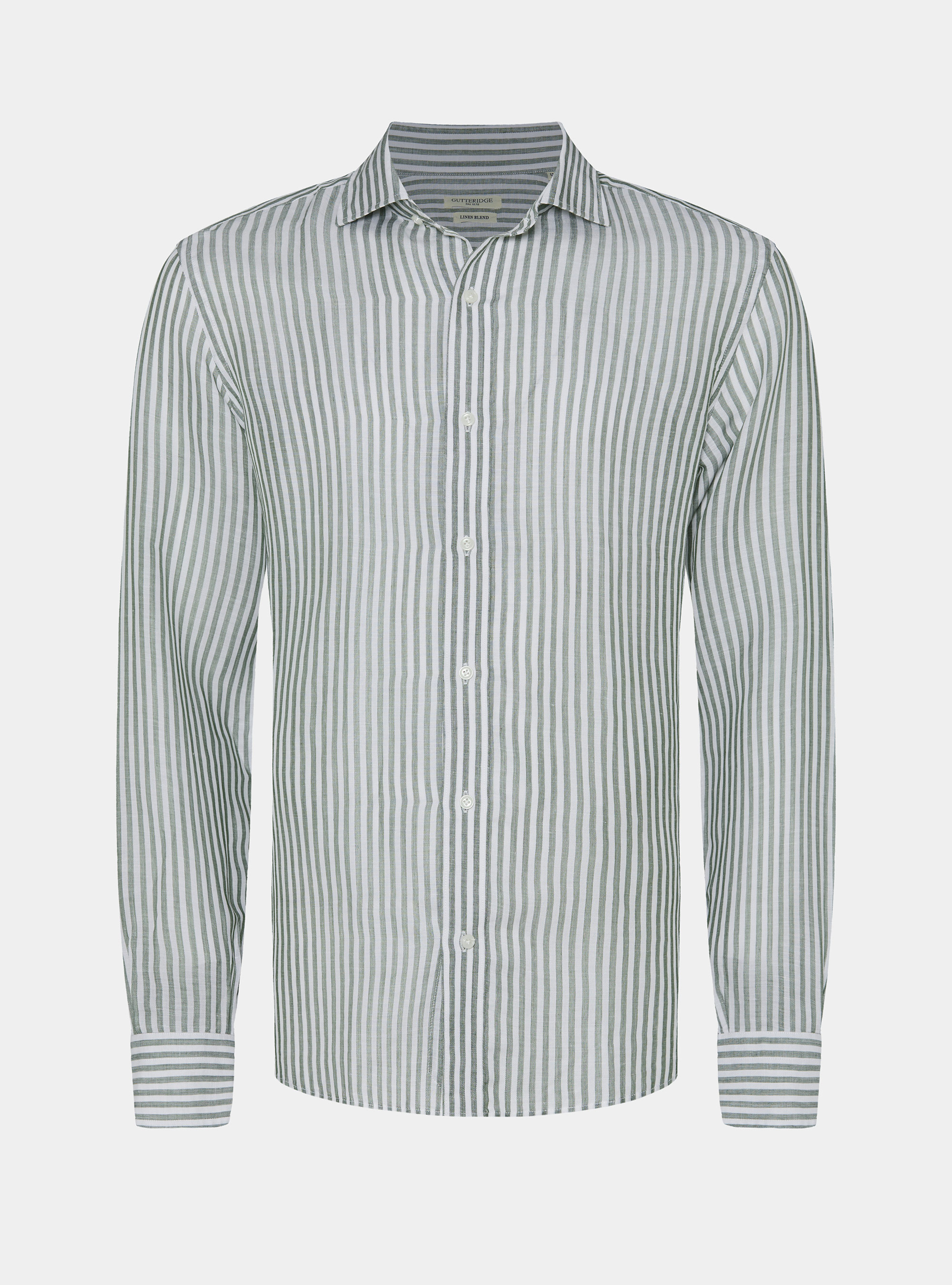 Camicia rigata in misto lino, VERDE