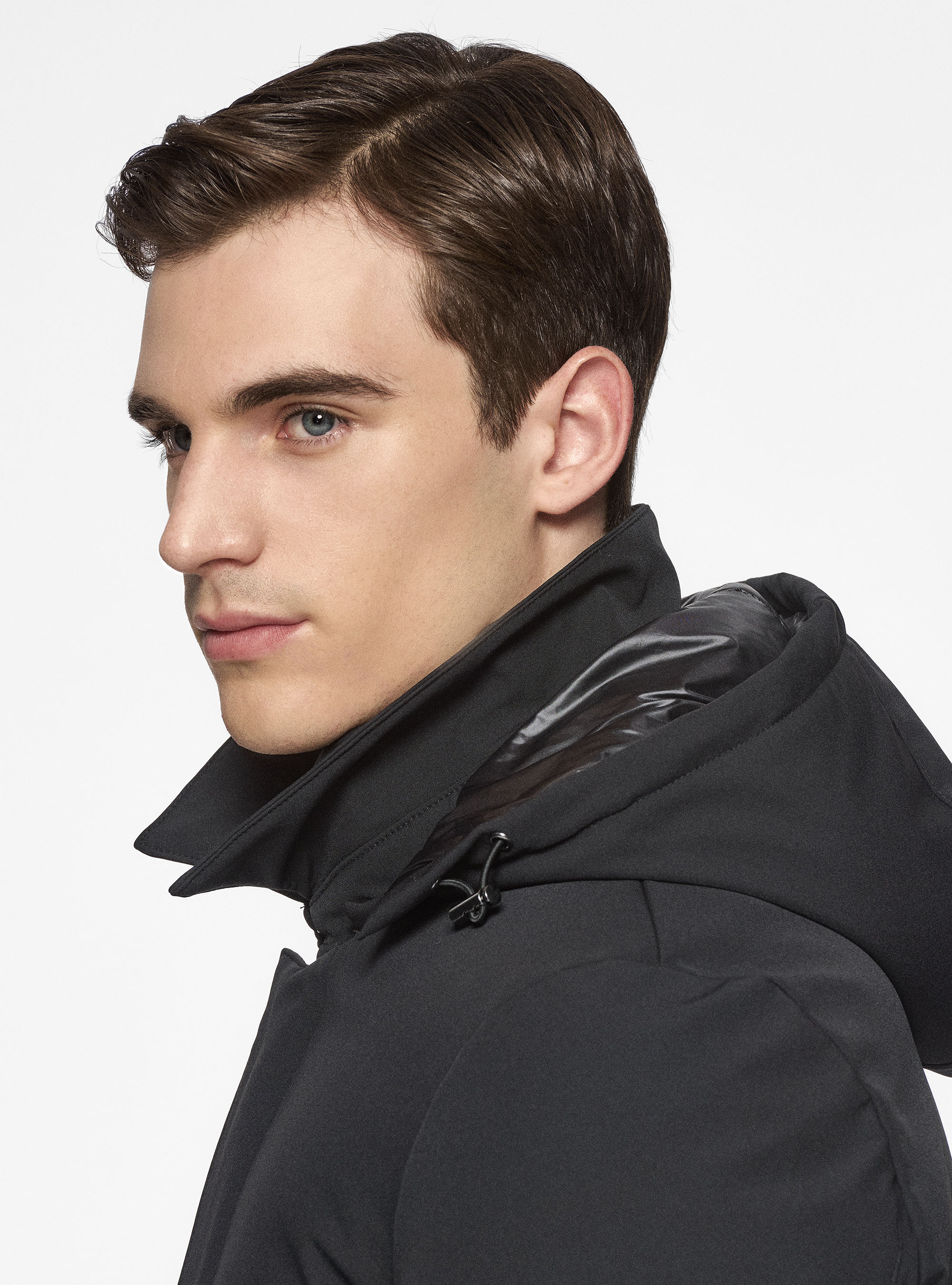 Hooded technical parka, BLACK