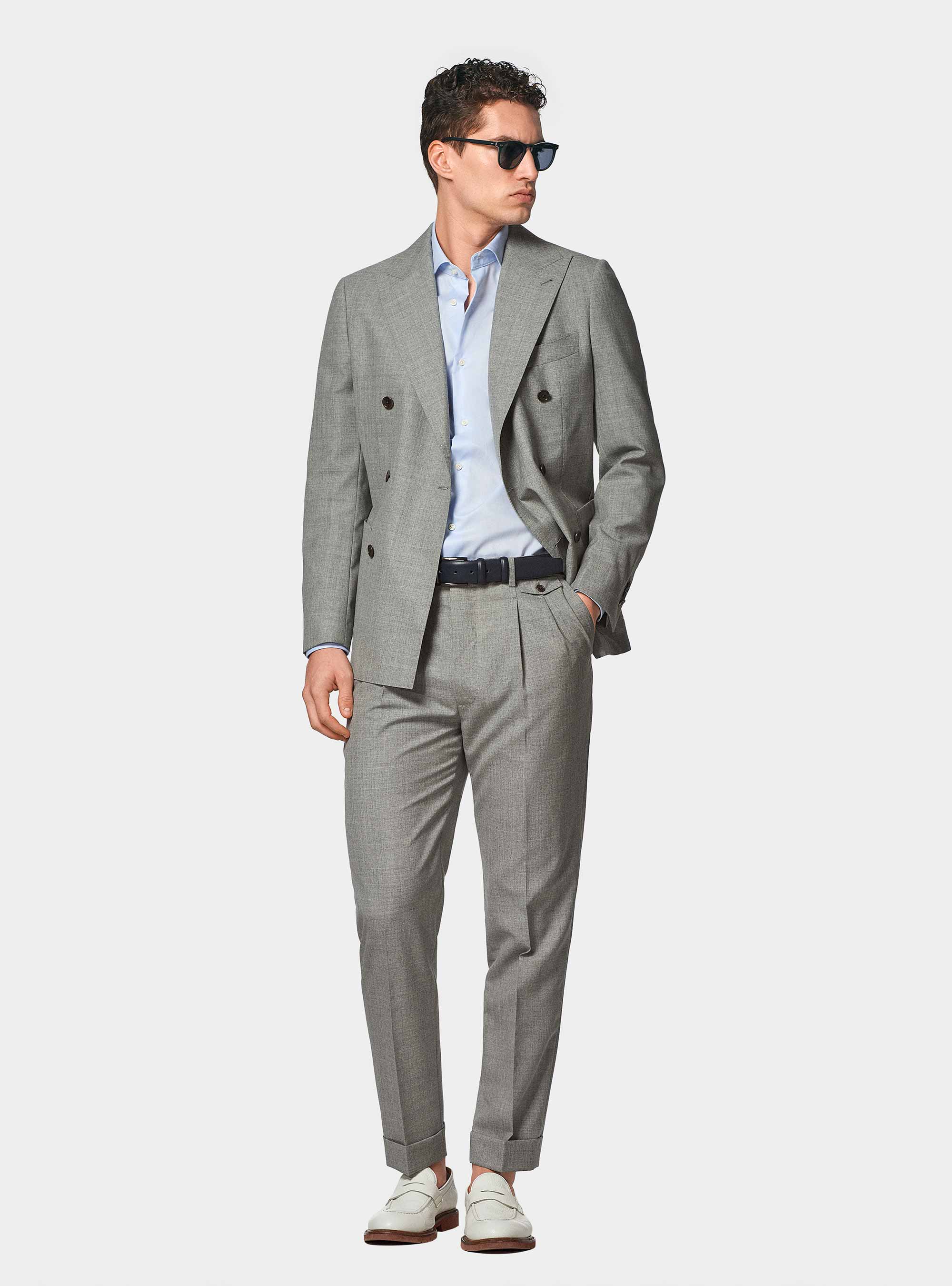 Giacca doppiopetto in pura lana Vitale Barberis Canonico, GRIGIO CHIARO MELANGE