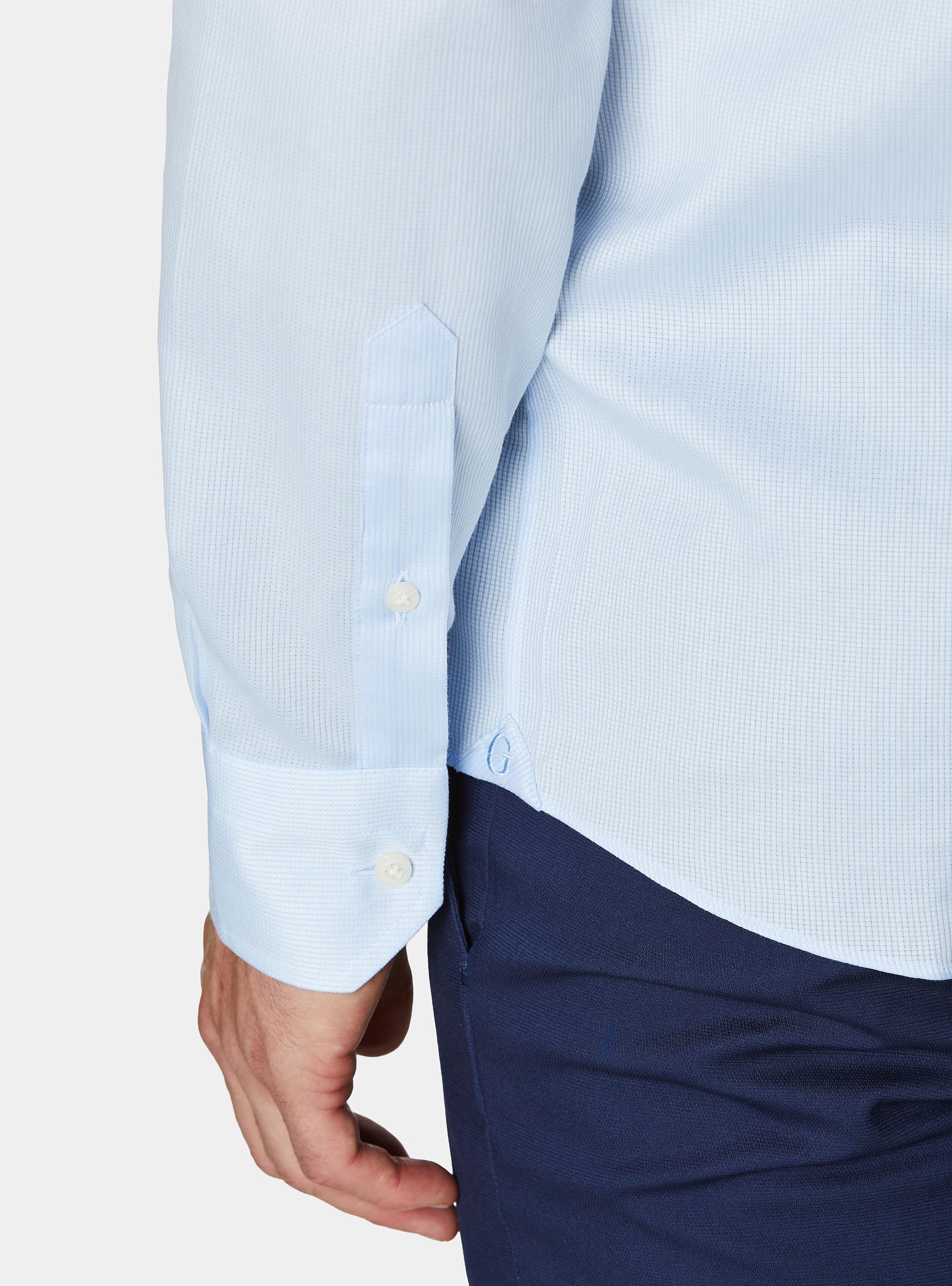 Camicia in cotone operato, AZZURRO