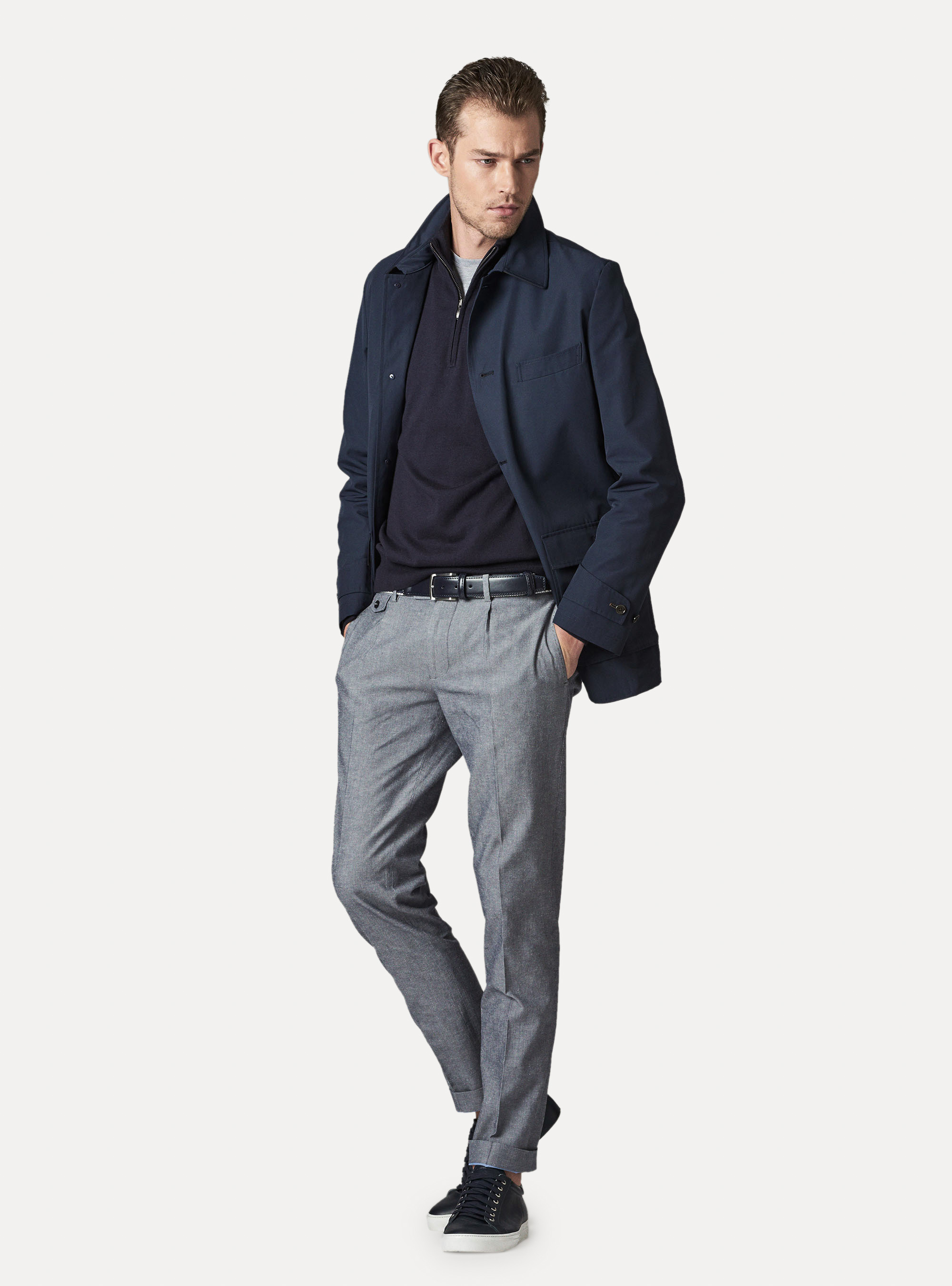  Technical cotton jacket, NAVY BLUE