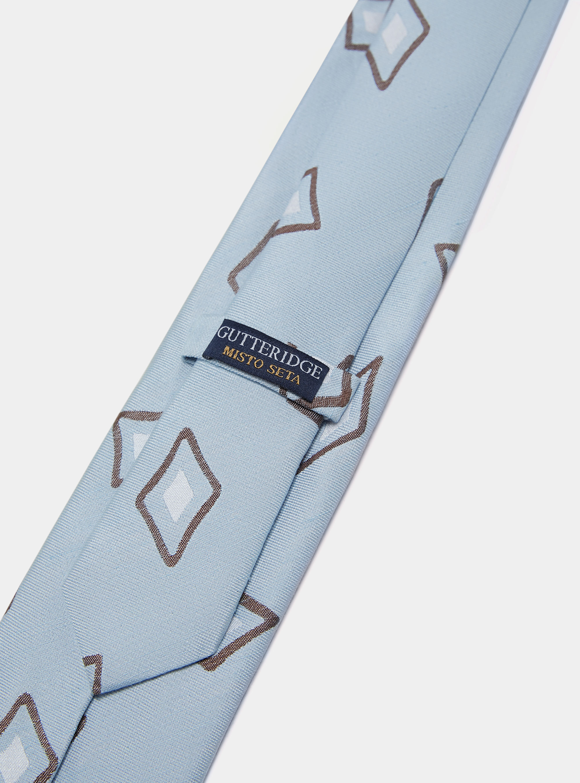 Cravatta in seta e lino fantasia geometrica, AZZURRO