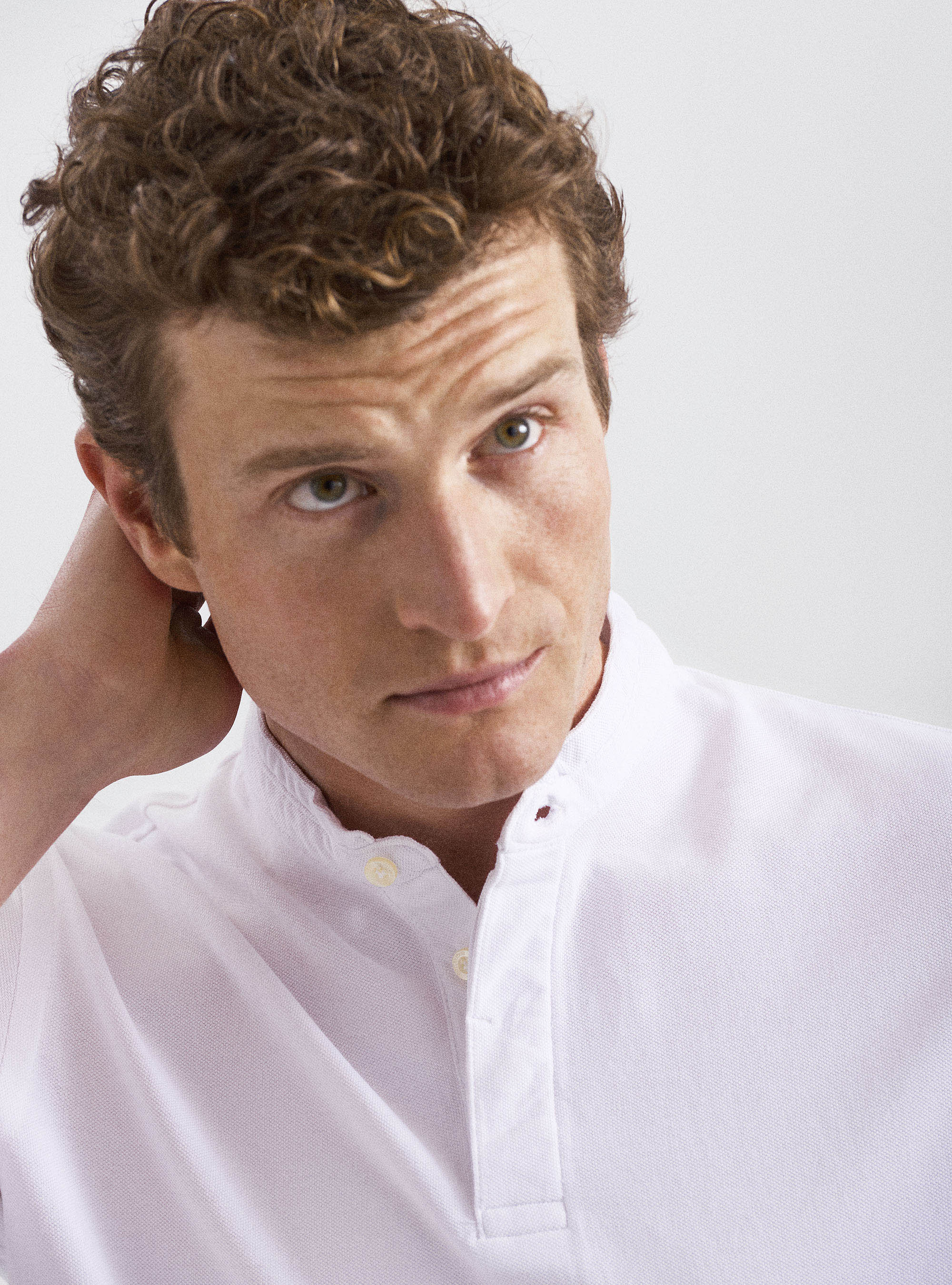 Polo collo alla coreana 100% cotone, BIANCO