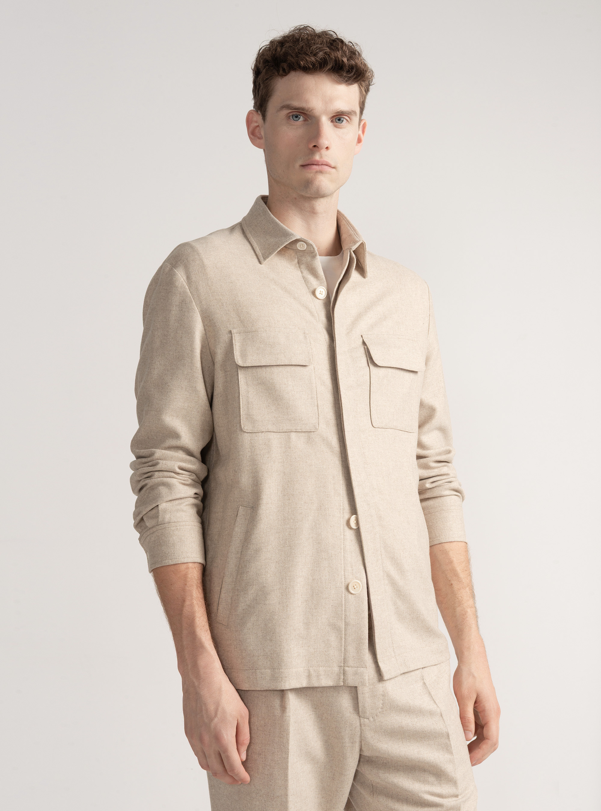 Lightweight shirt jacket in wool blend, ECRU