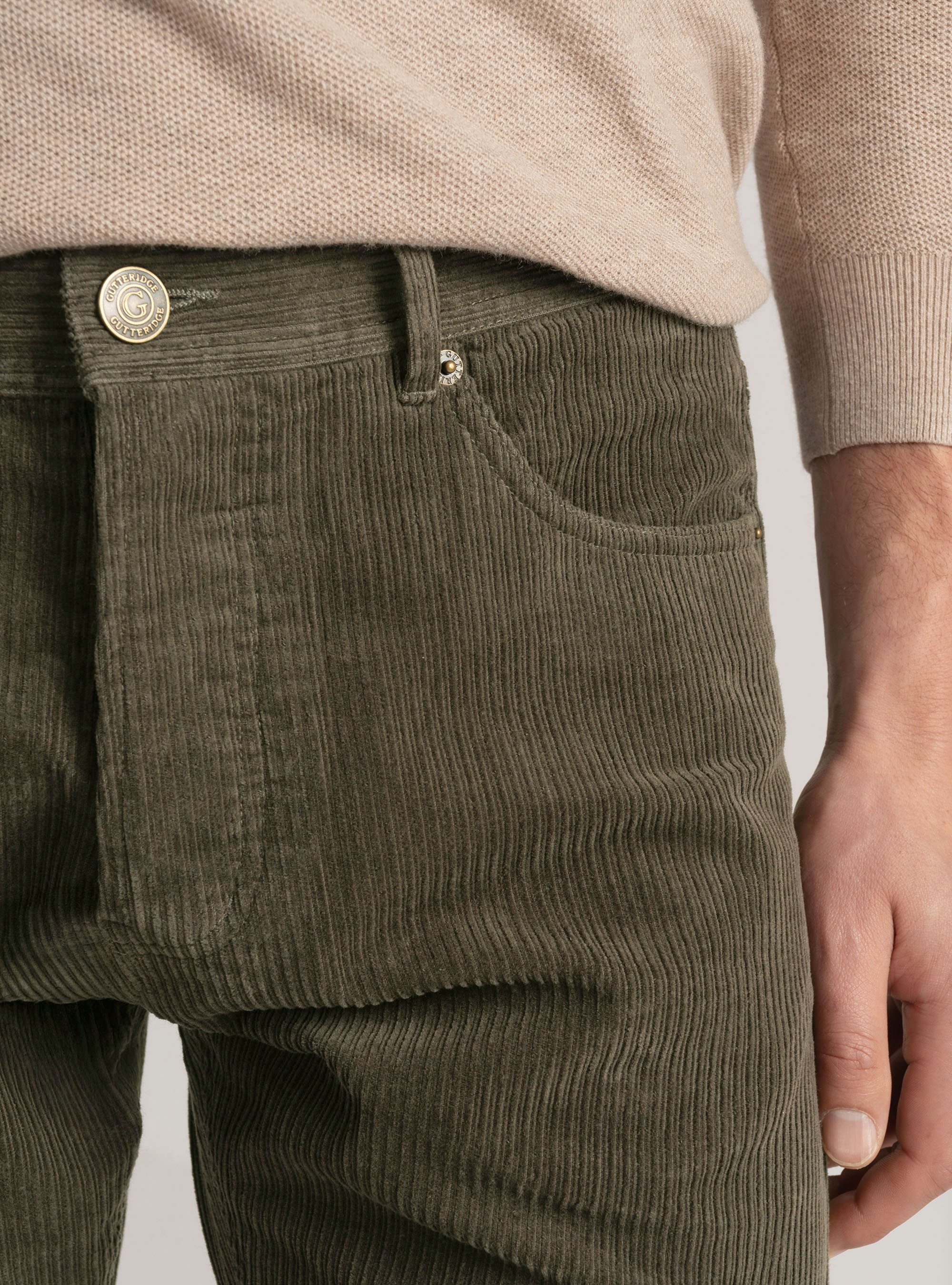 Pantaloni cinque tasche in velluto, VERDE