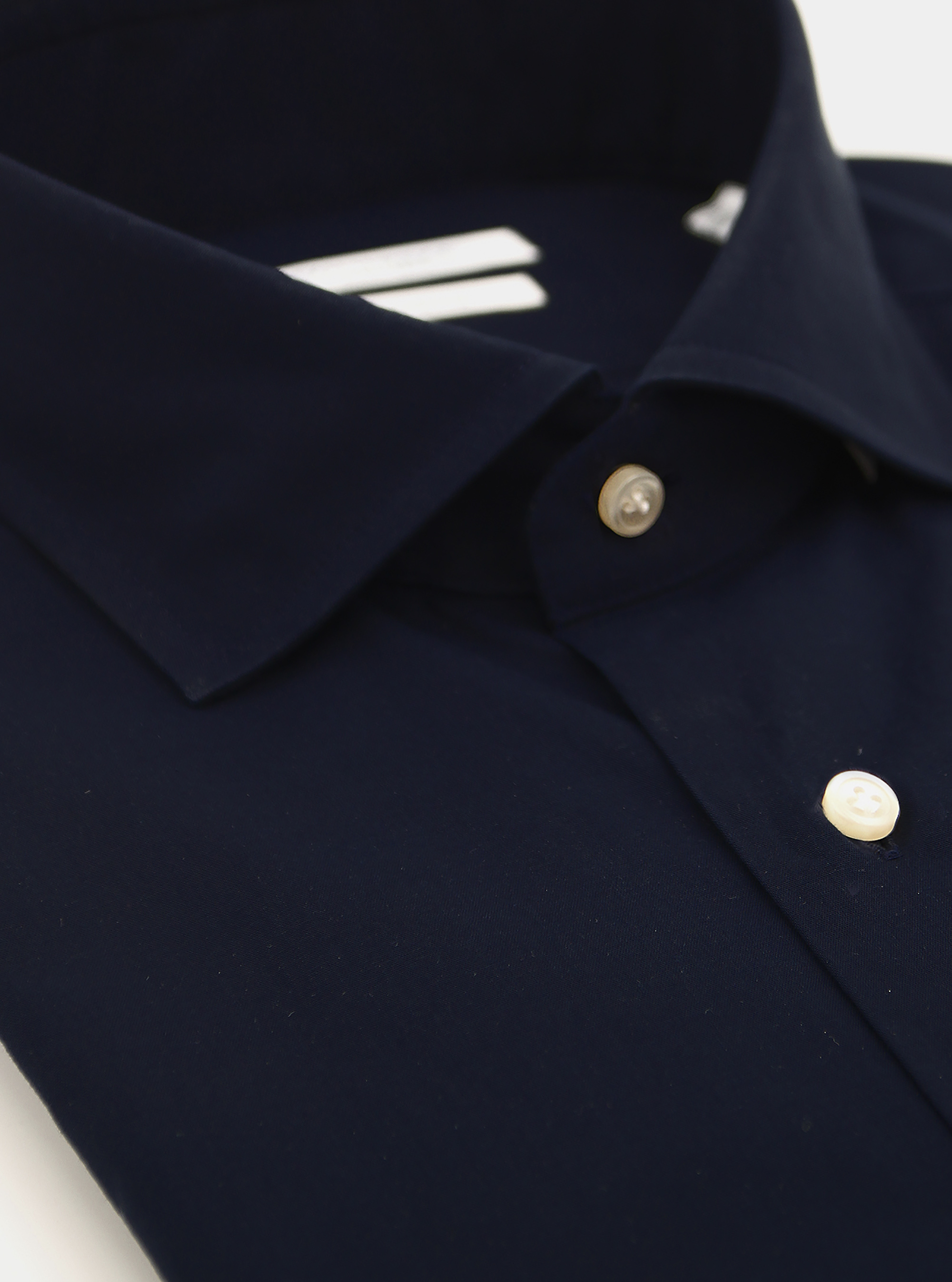 Camicia collo francese in popeline stretch, BLU NAVY