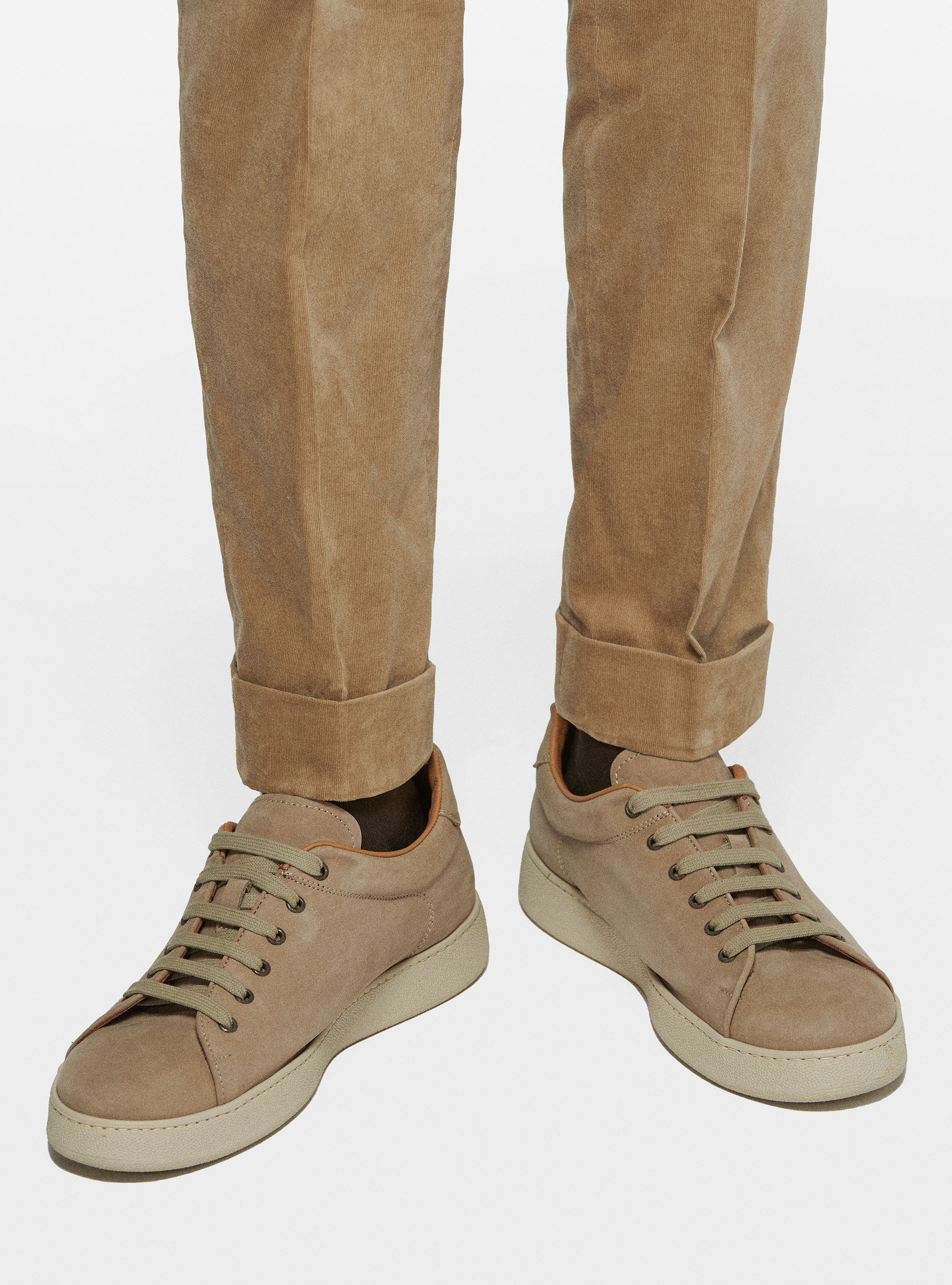 Pantaloni con elastico in velluto millerighe, SABBIA