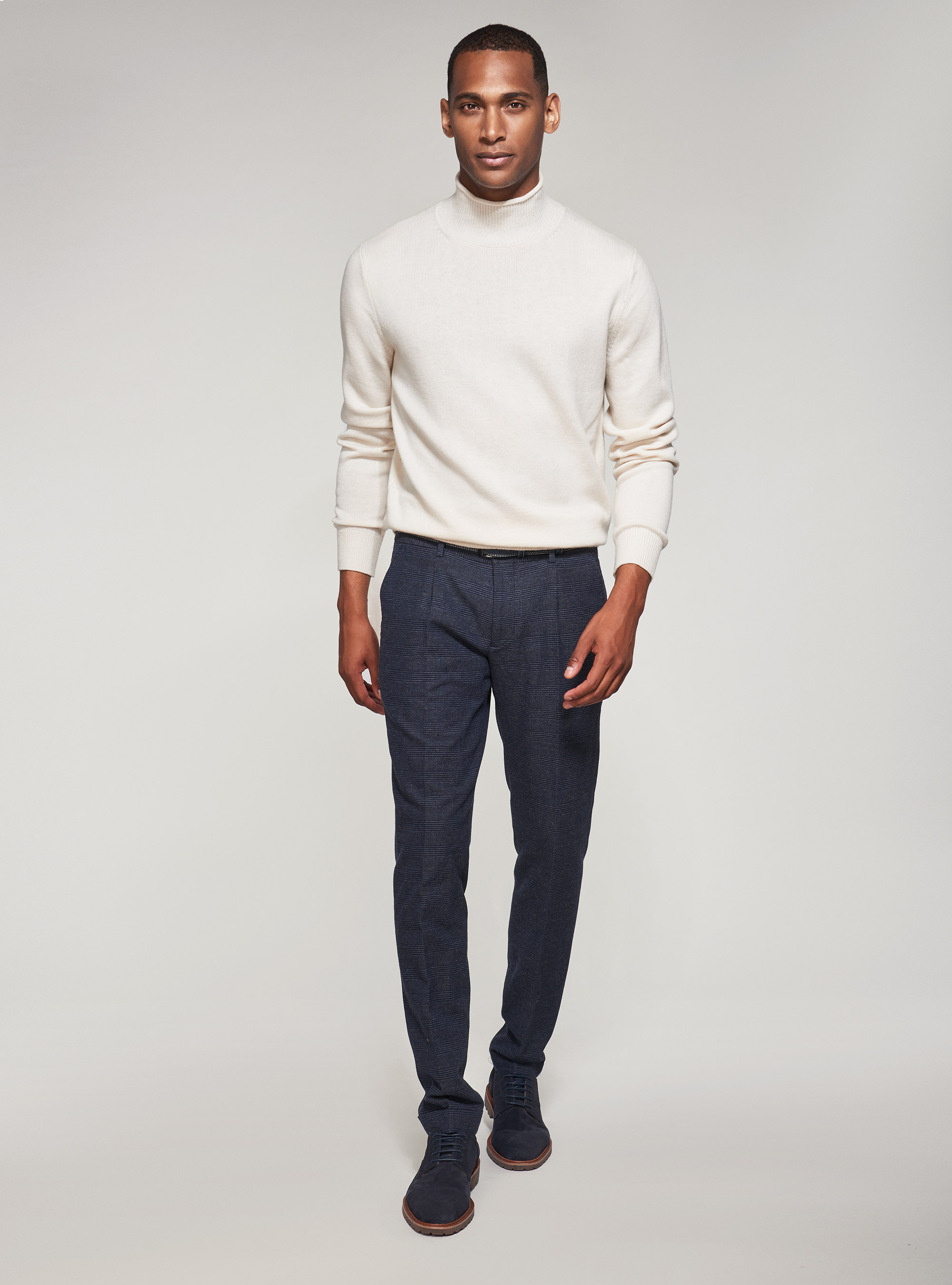 Maglia mezzo collo in lana cashmere, BIANCO