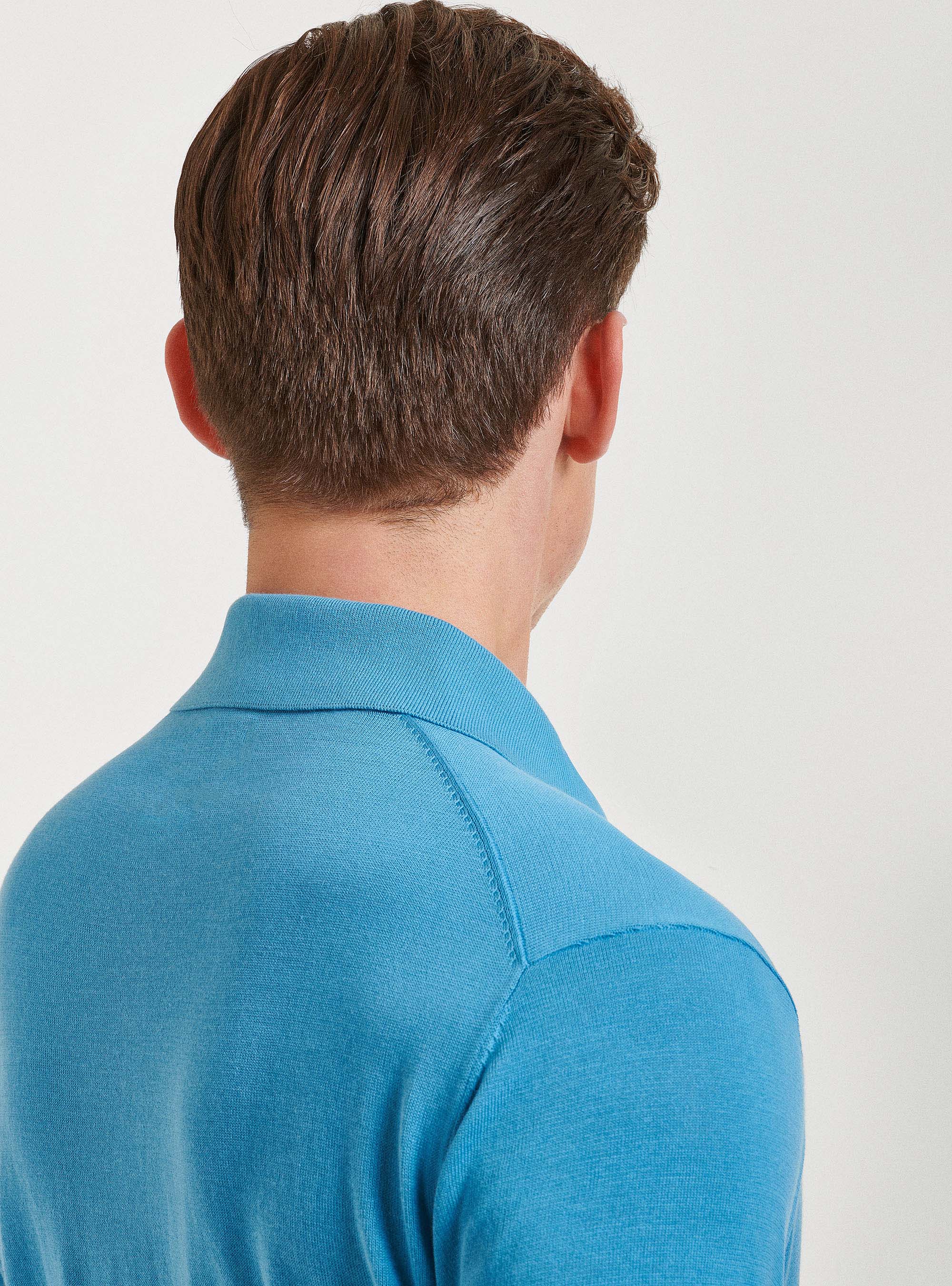 Polo in maglia in puro cotone extrafine, AZZURRO