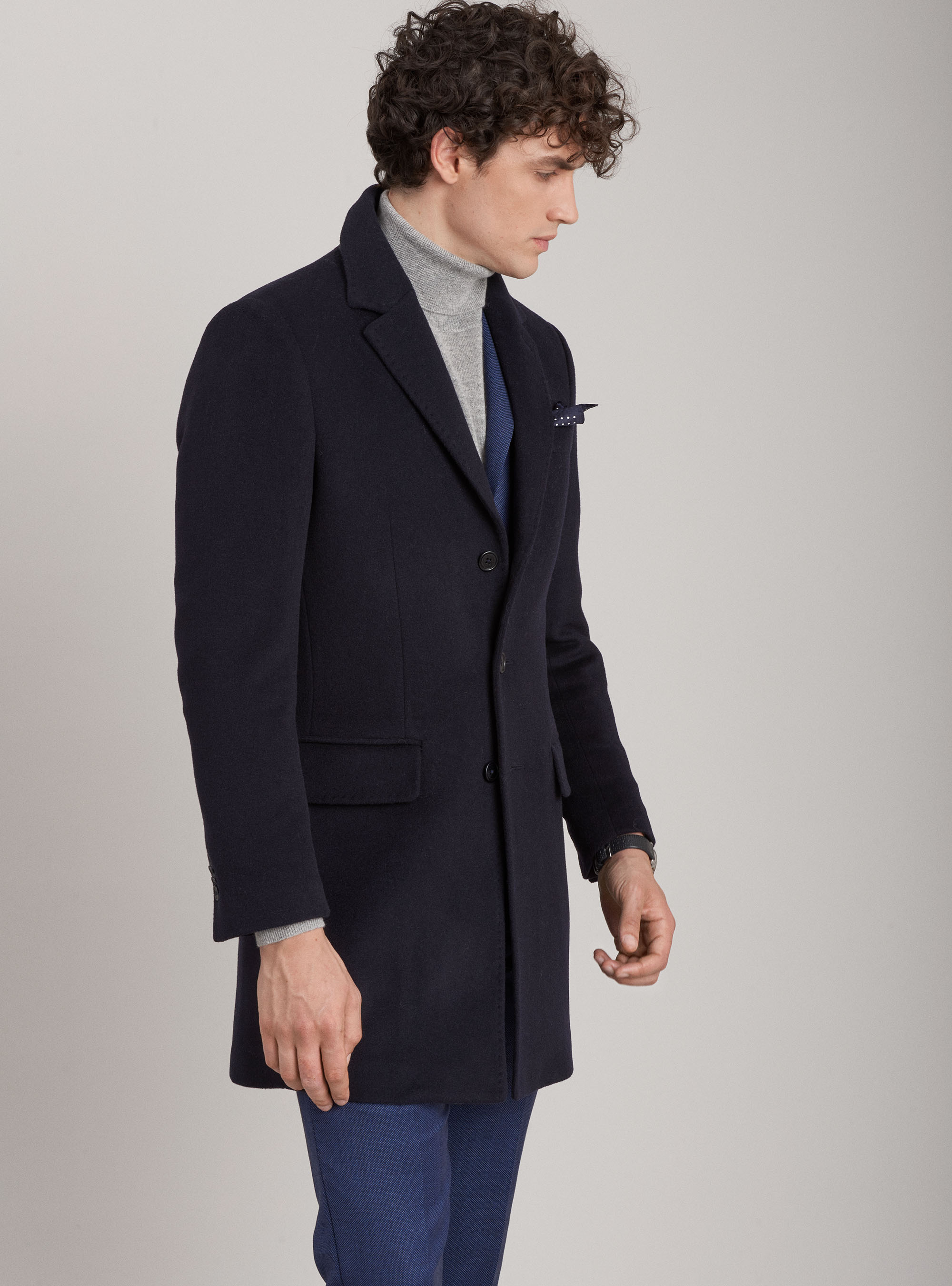 Cappotto monopetto in lana e cashmere, BLU NAVY