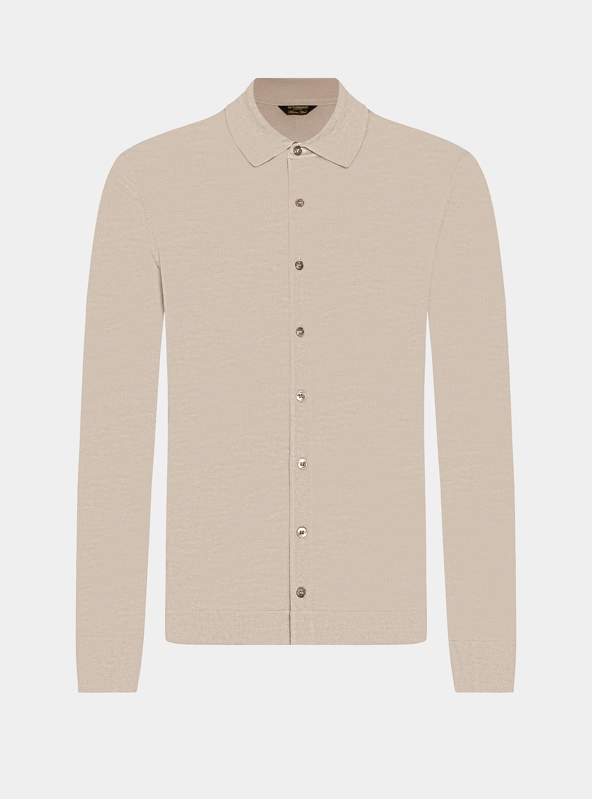 Polo camicia in maglia lana merino extrafine, SABBIA