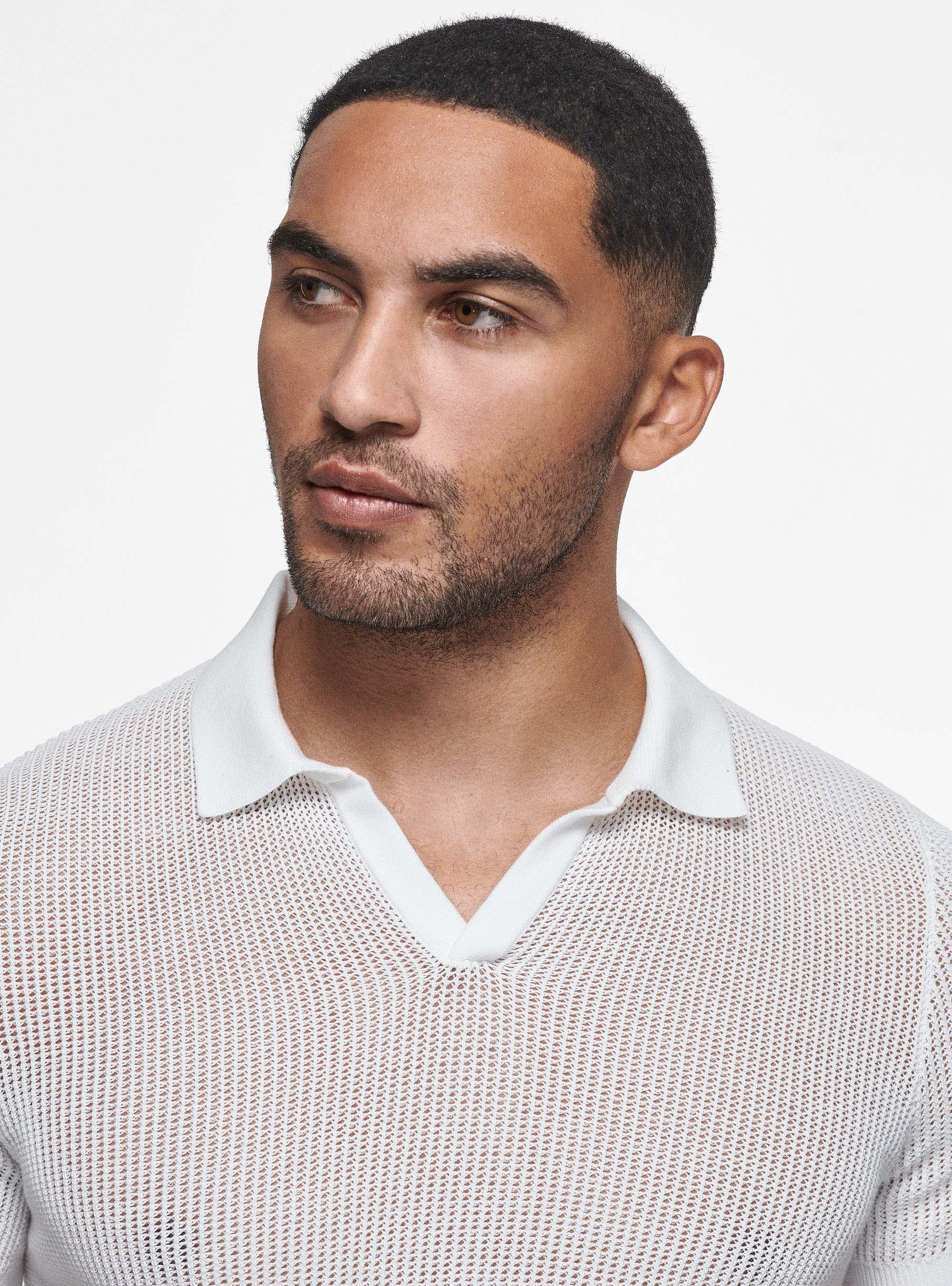 Perforated knit polo shirt, WHITE