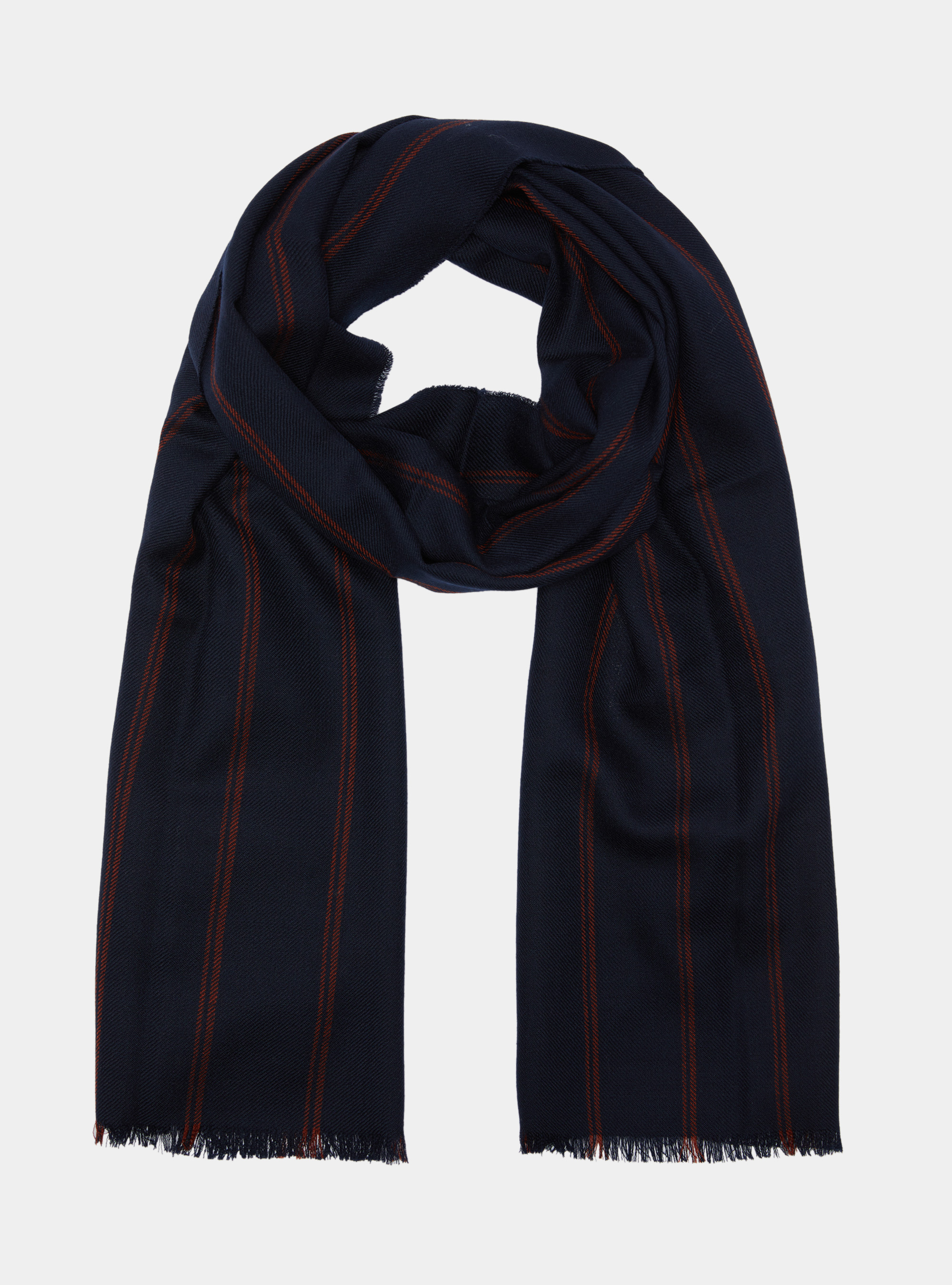 Striped pure wool scarf, NAVY/BORDEAUX B054