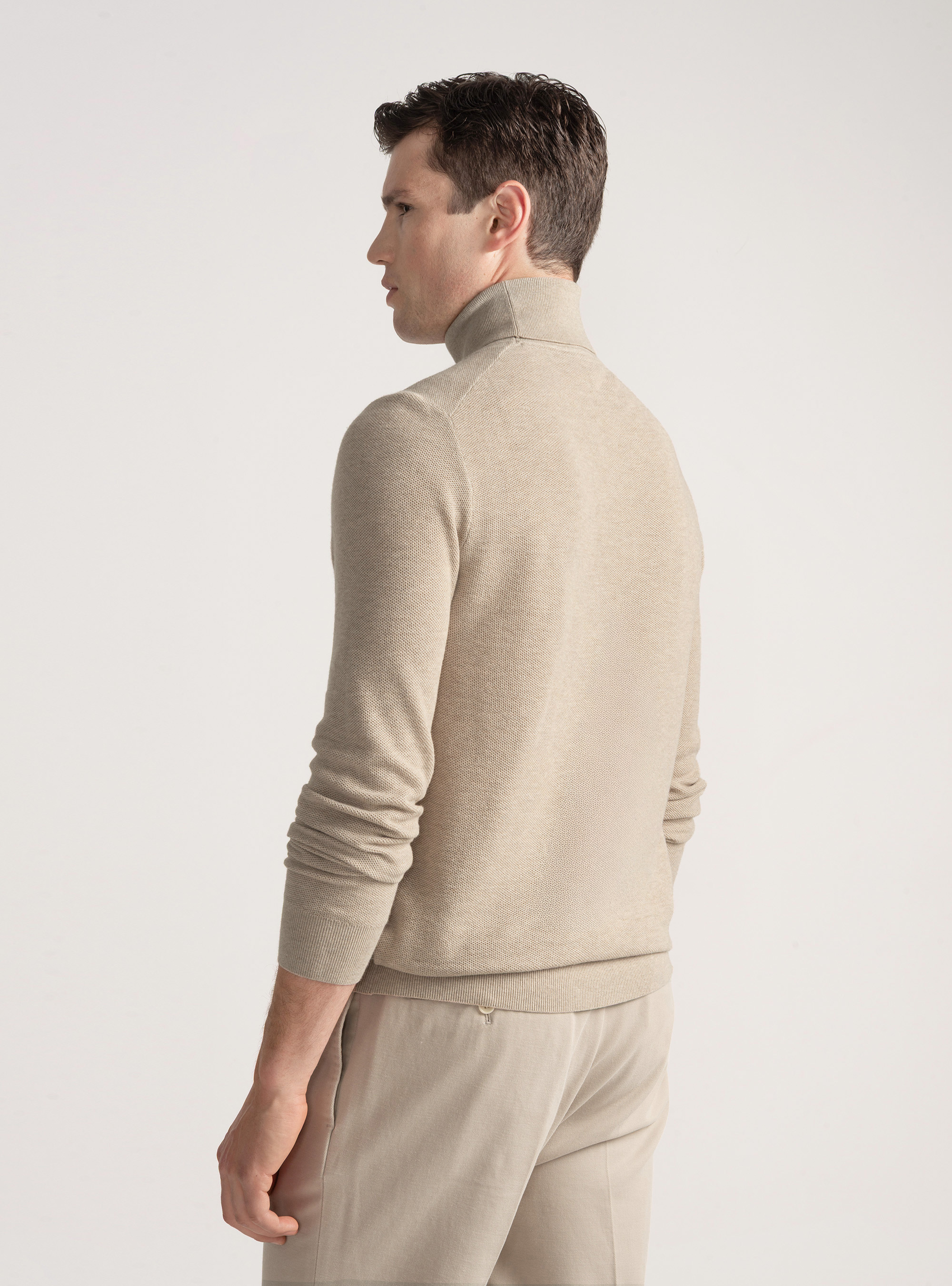 Cuello alto nido de abeja de cachemira de algodón, CRUDO