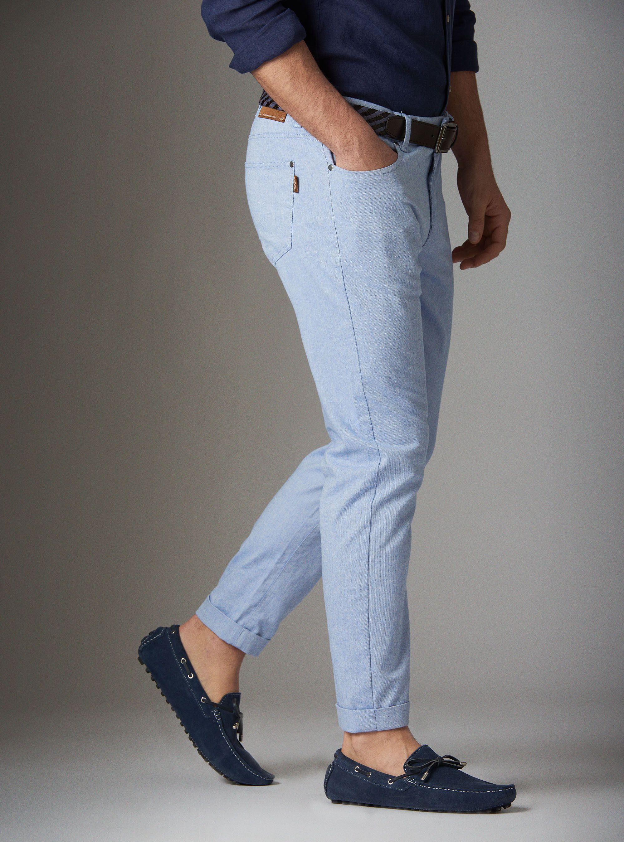 Pantaloni in gabardina di cotone, AZZURRO