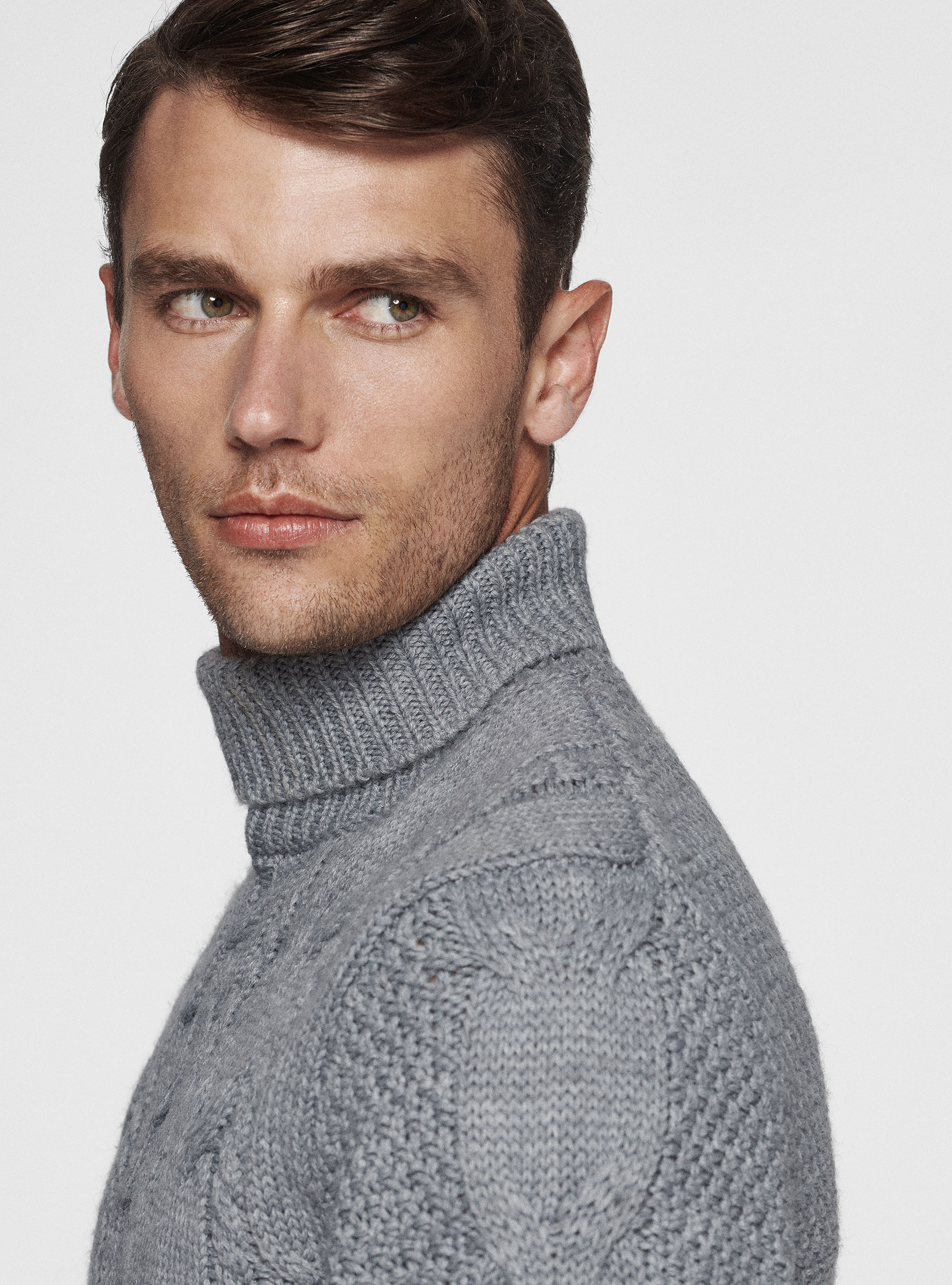 Maglia collo alto in misto lana con treccia, GRIGIO CHIARO MELANGE