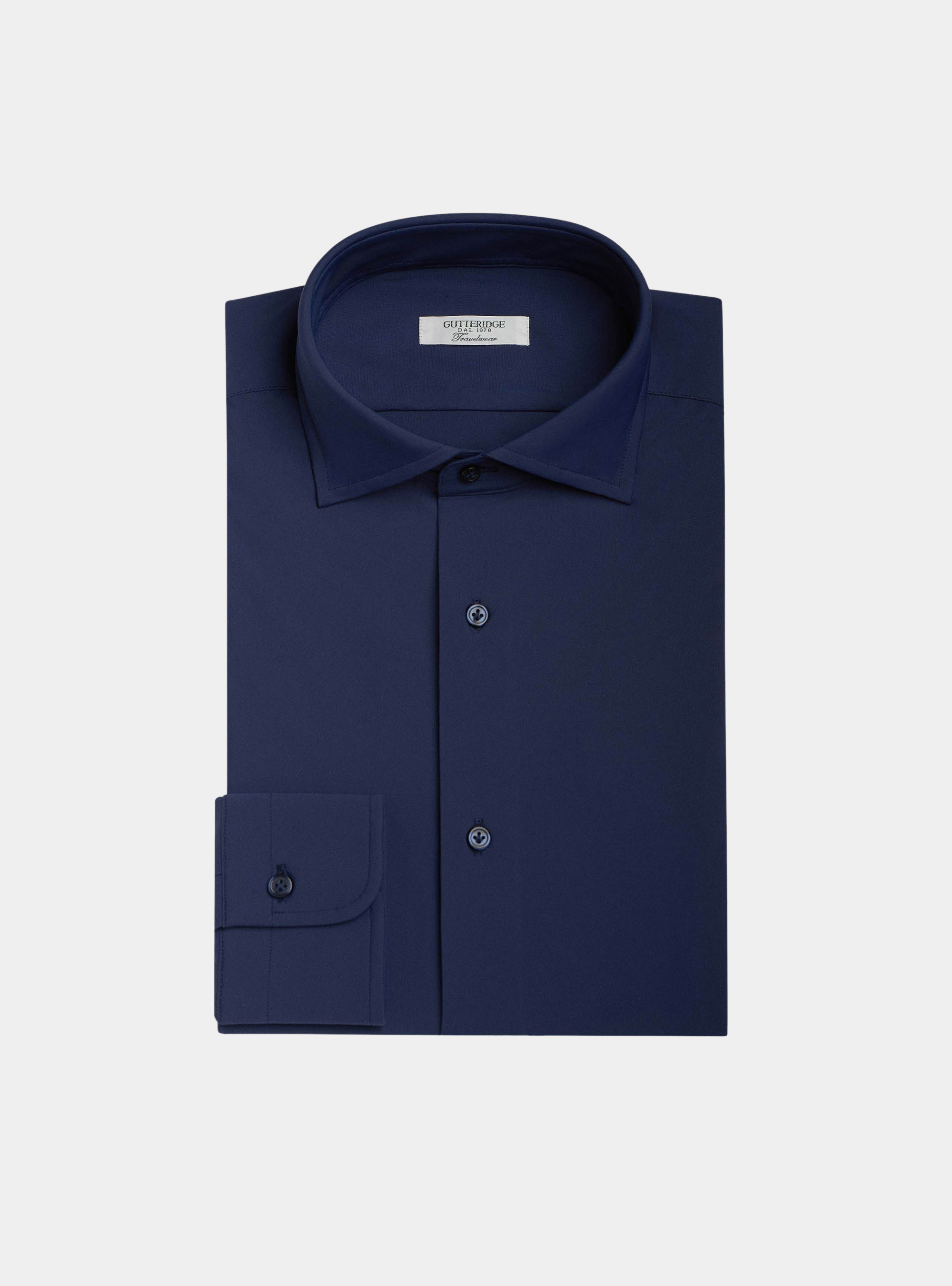 Semi open collar French travelwear shirt, NAVY BLUE