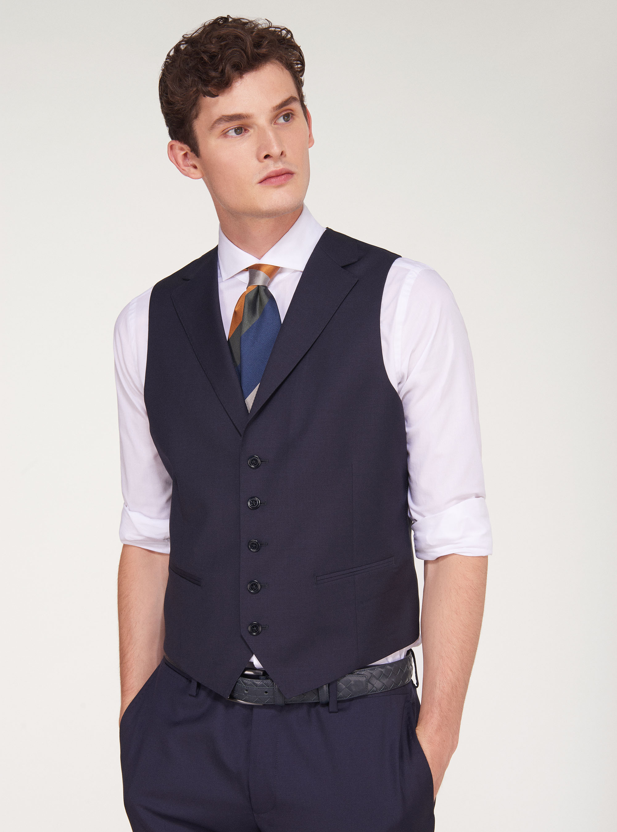 Super 120's wool waistcoat, NAVY BLUE