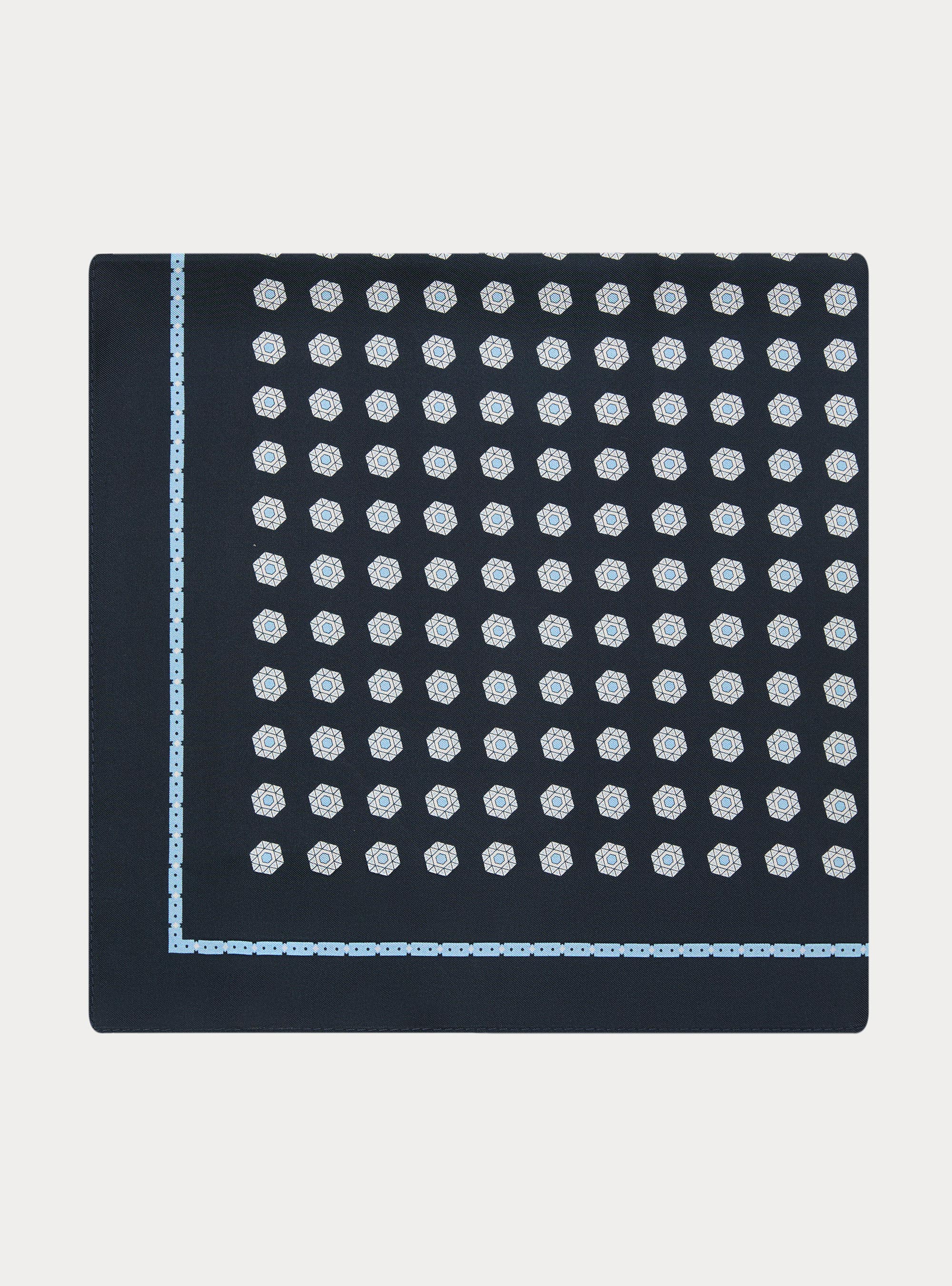 Foulard stampato in seta fantasia geometrica, NAVY BLUE