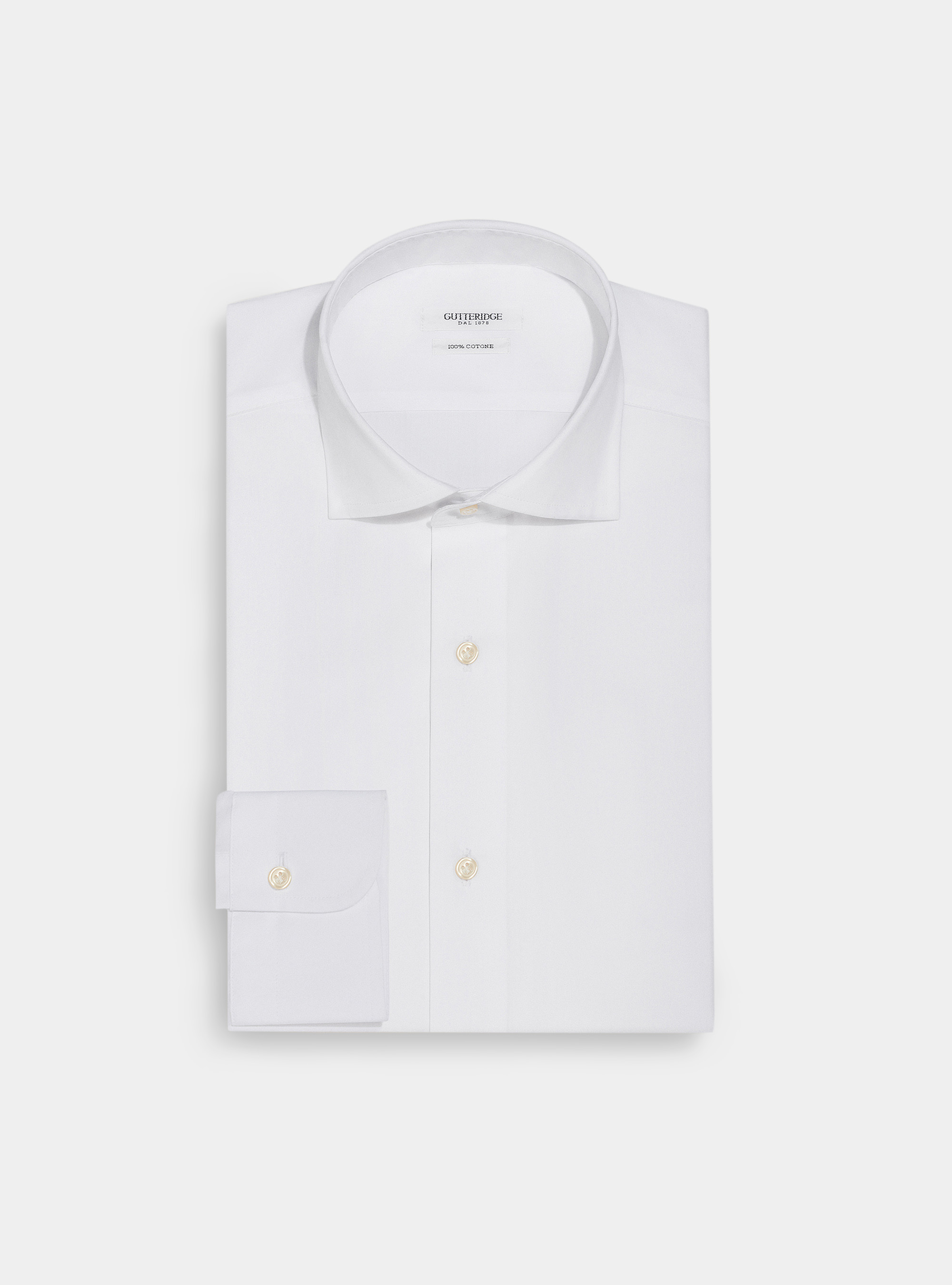 Camicia collo francese semiaperto in fil a fil di cotone, BIANCO