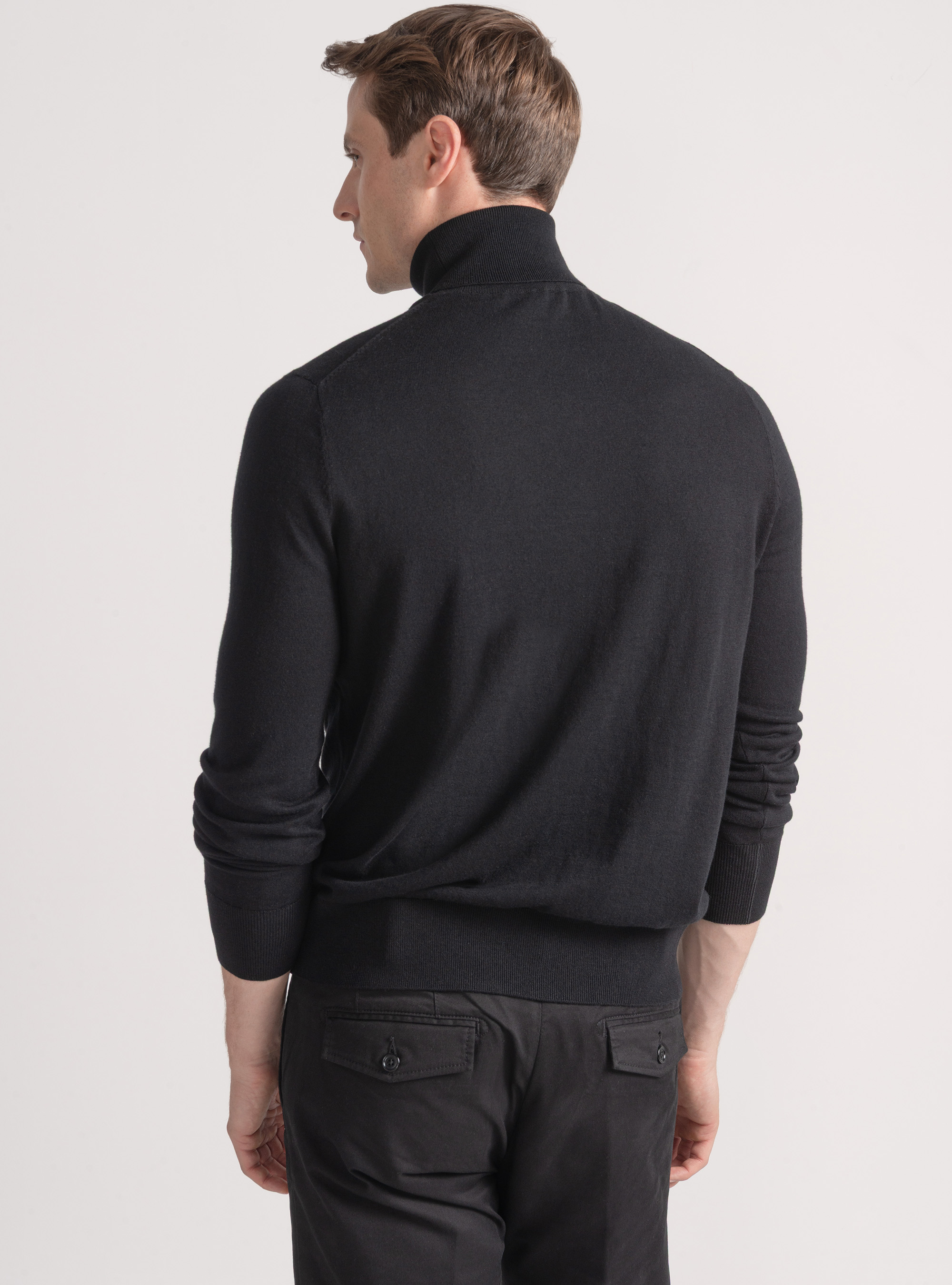 Silk and cashmere cotton turtleneck, BLACK