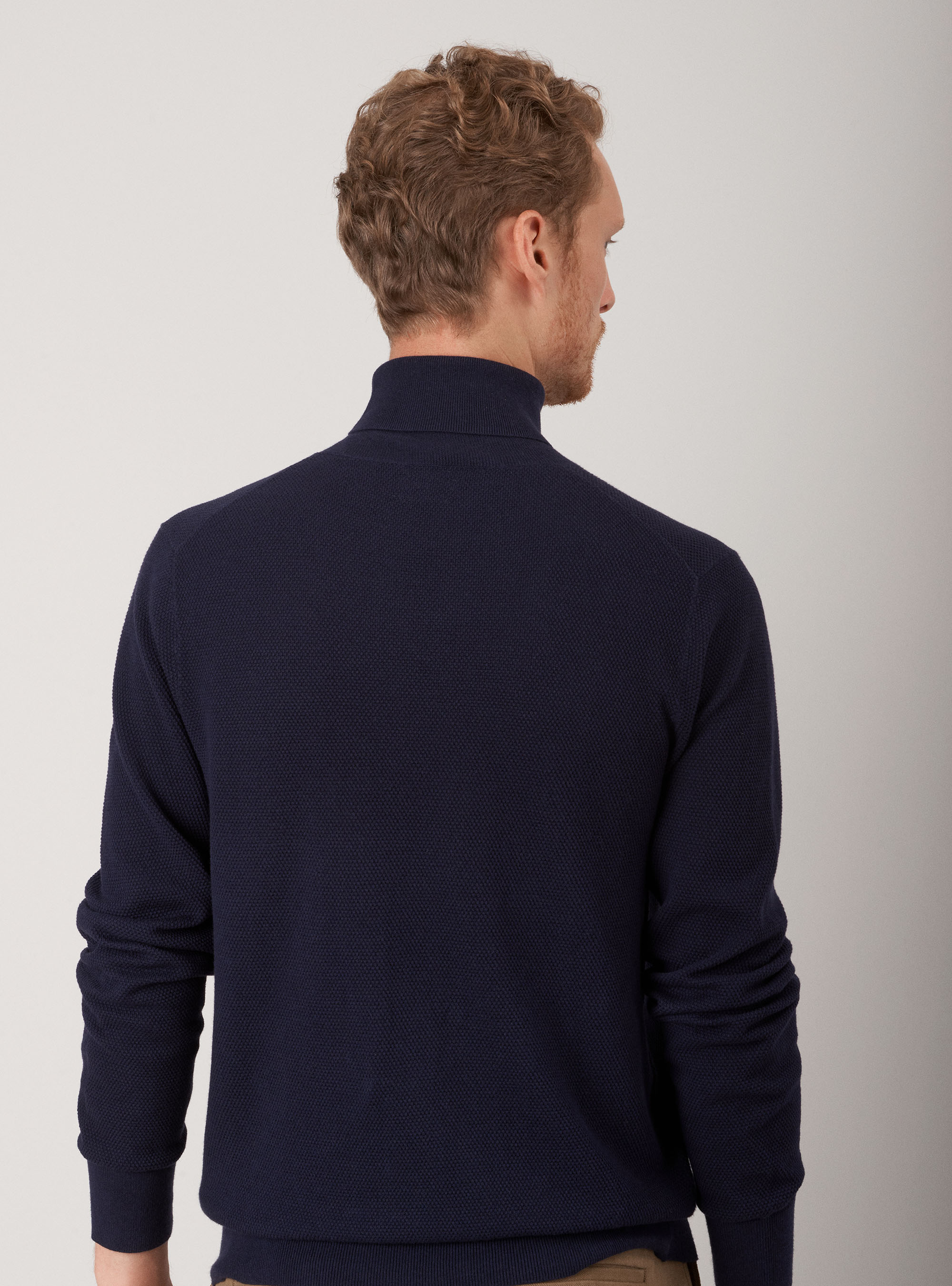 Jersey cuello alto puntada de arroz en algod&oacute;n y cachemira, AZUL MARINO