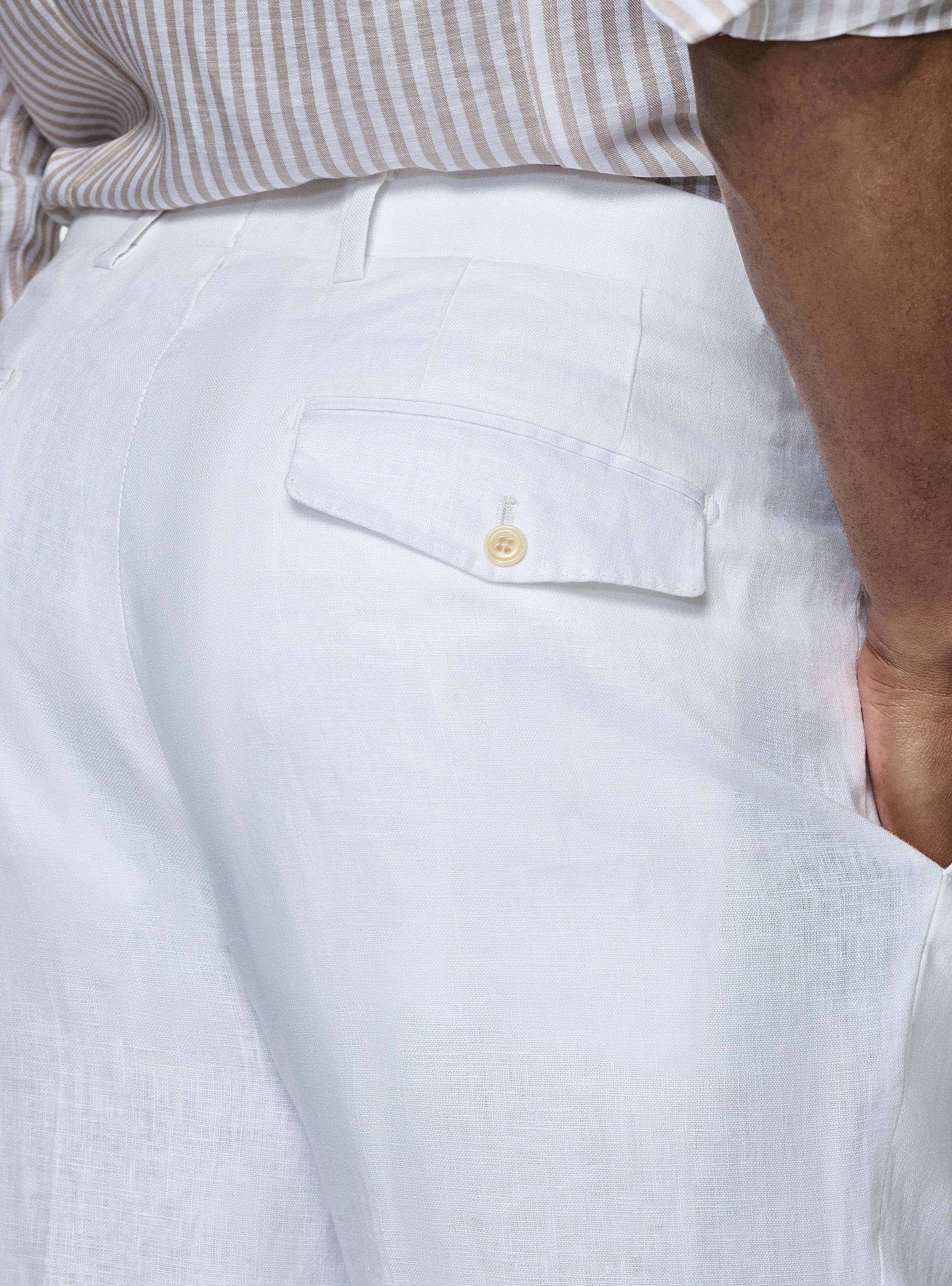 Pantaloni doppia pince in puro lino, BIANCO