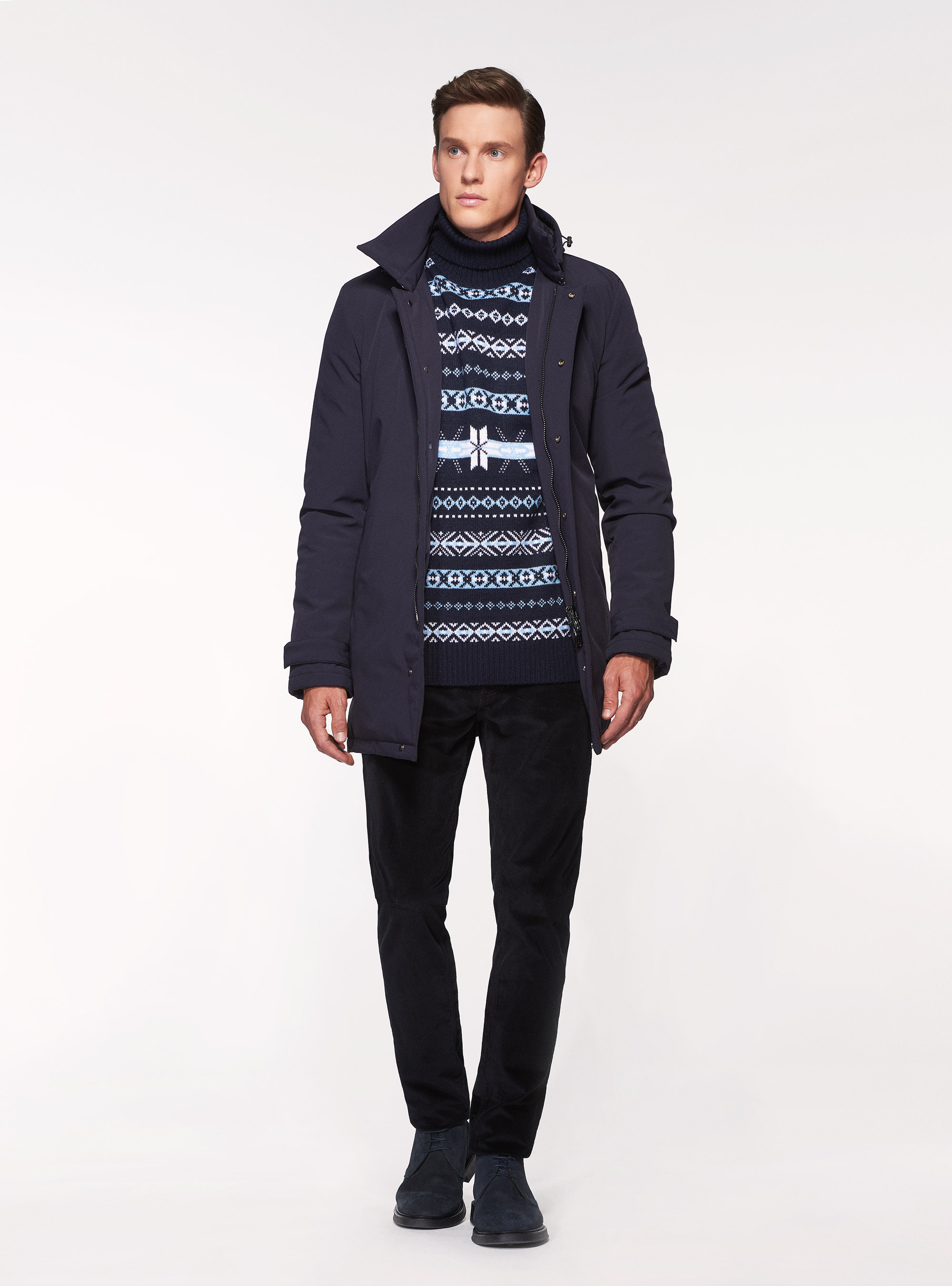 Maglia collo alto jacquard, BLU NAVY