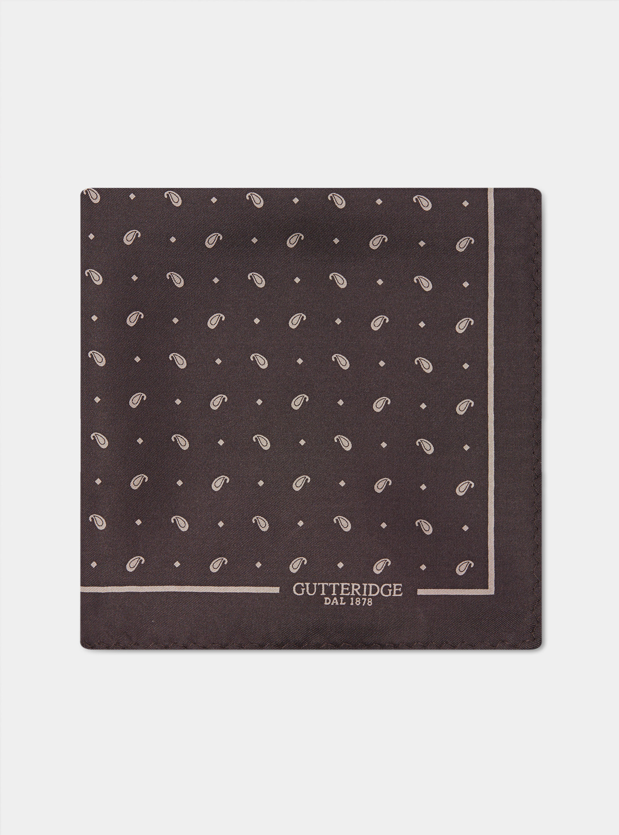 Pochette paisley in seta stampata, BROWN/ECRU B093