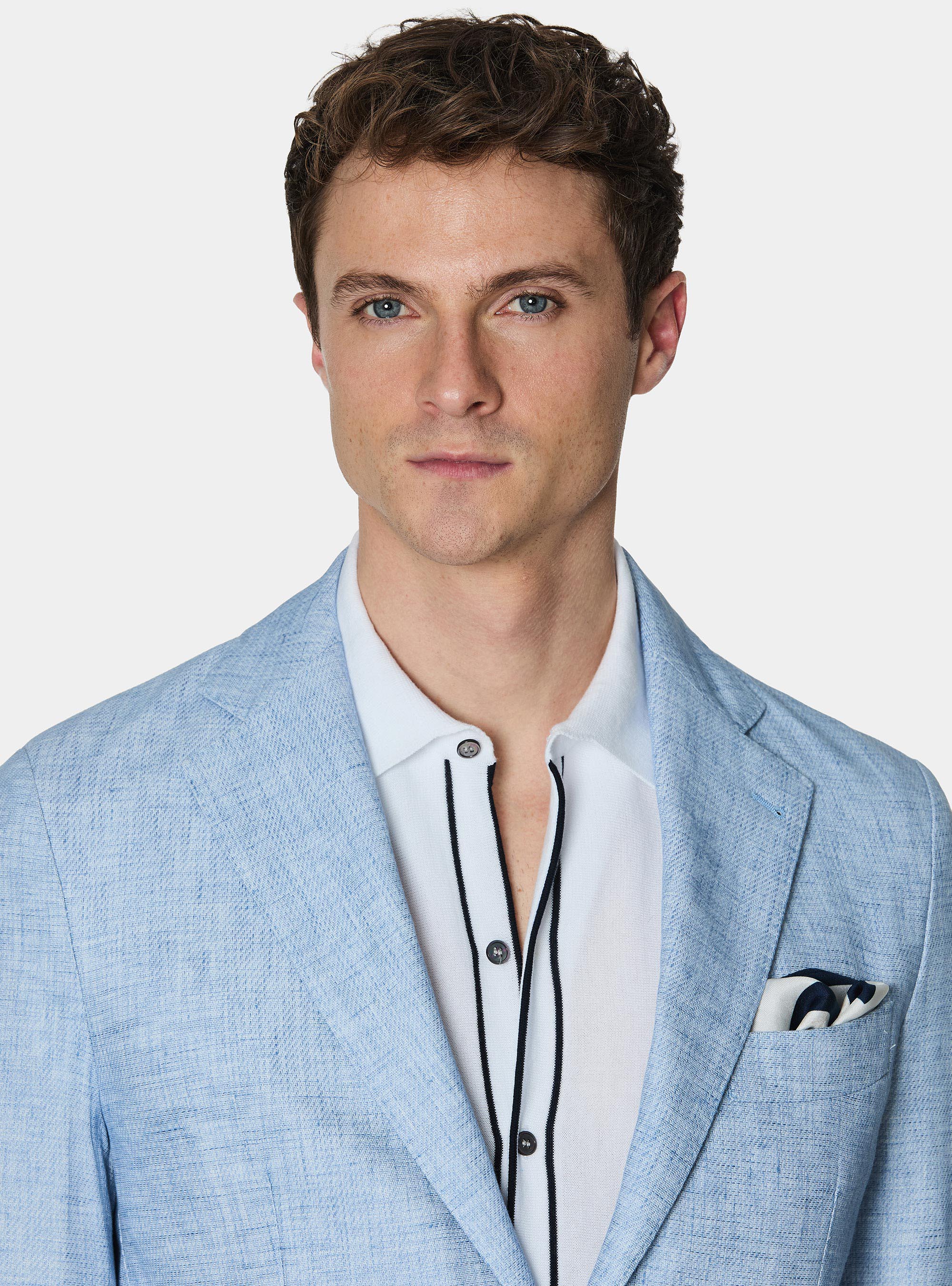 Giacca in cotone e lino fiammato, AZZURRO