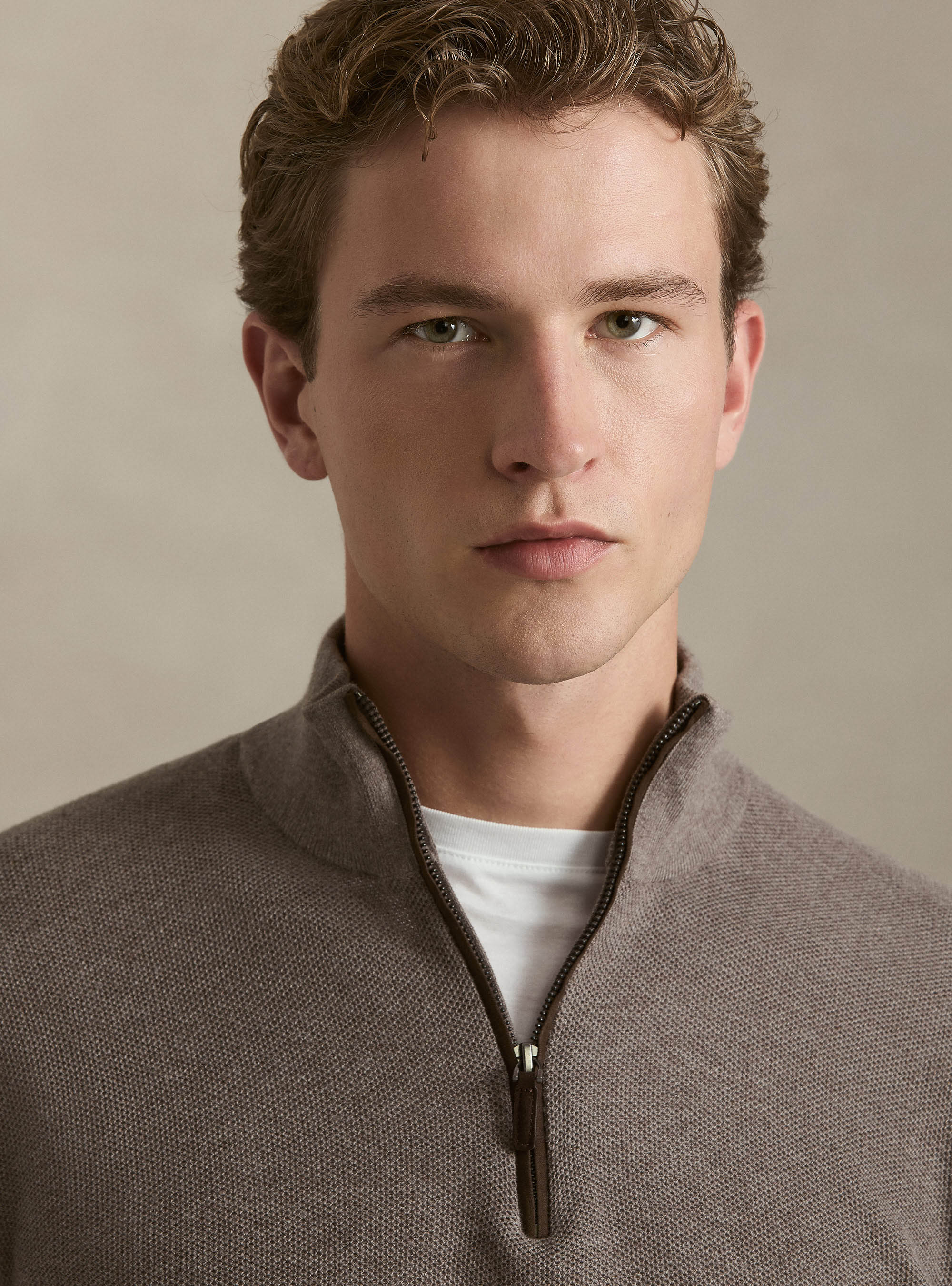 Maglia con mezza zip nido d'ape in cotone cashmere, BARRO