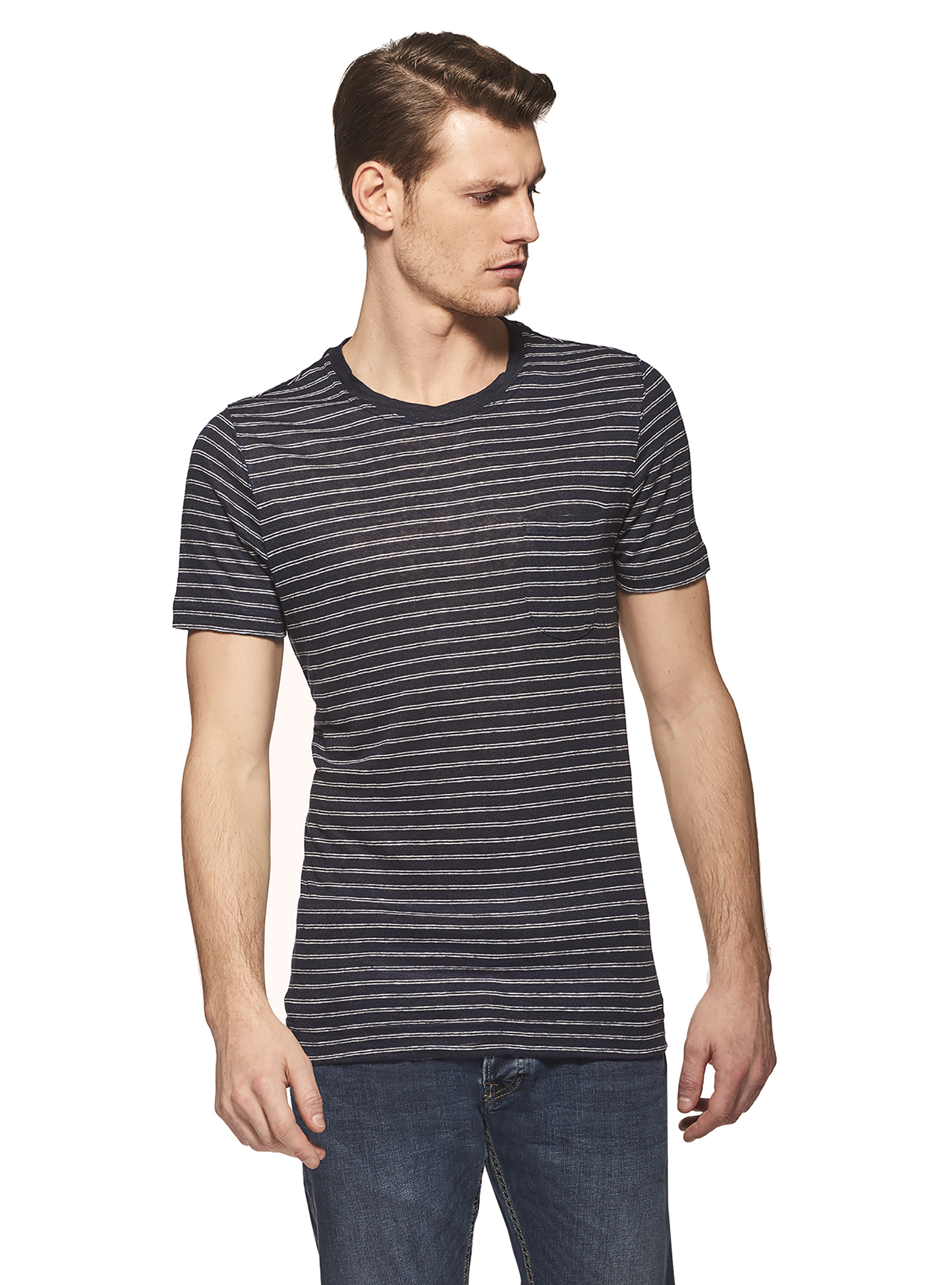 Tshirt mezza manica in lino rigato