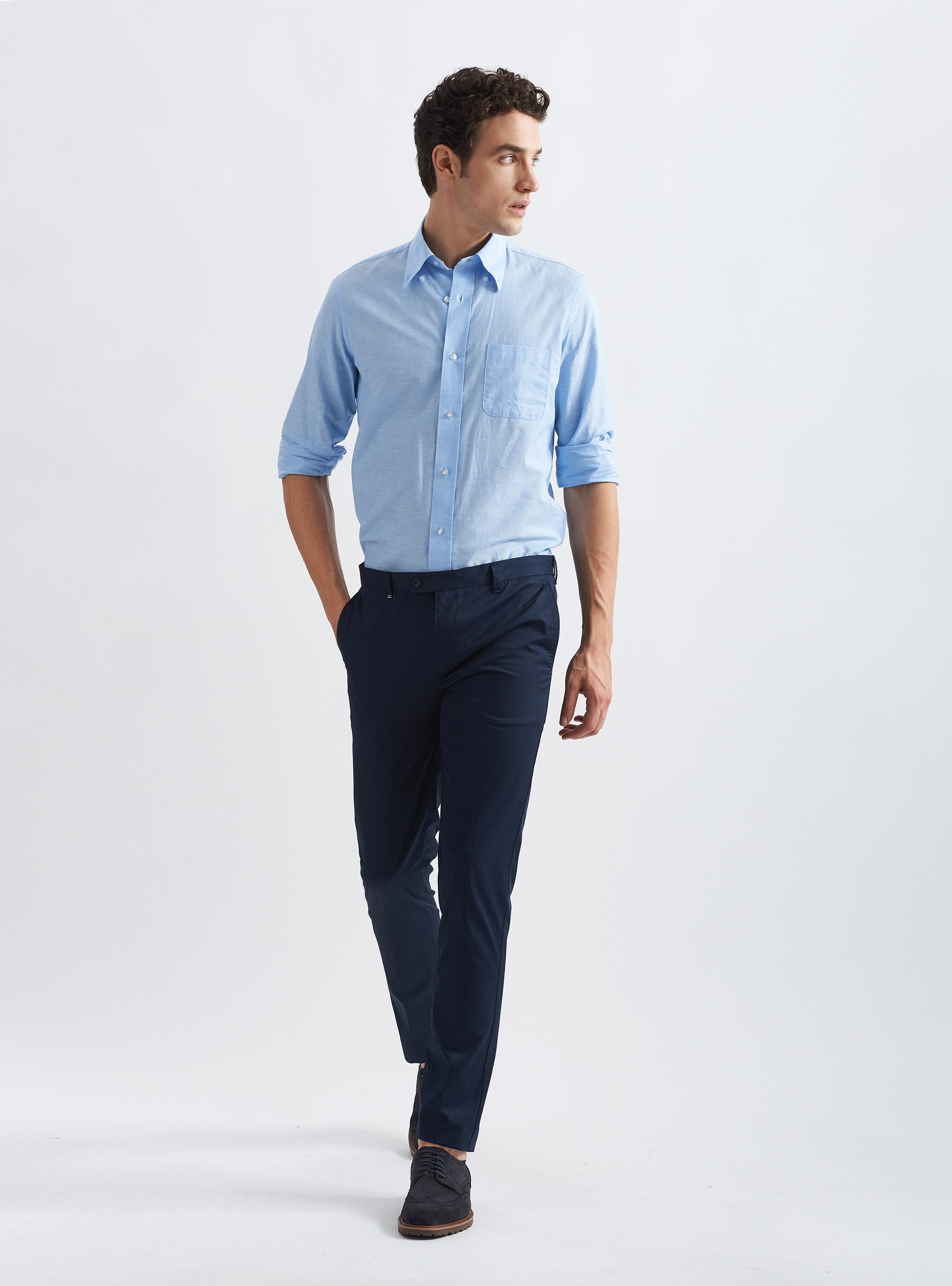 Pantaloni chino in twill di cotone leggero, BLU NAVY